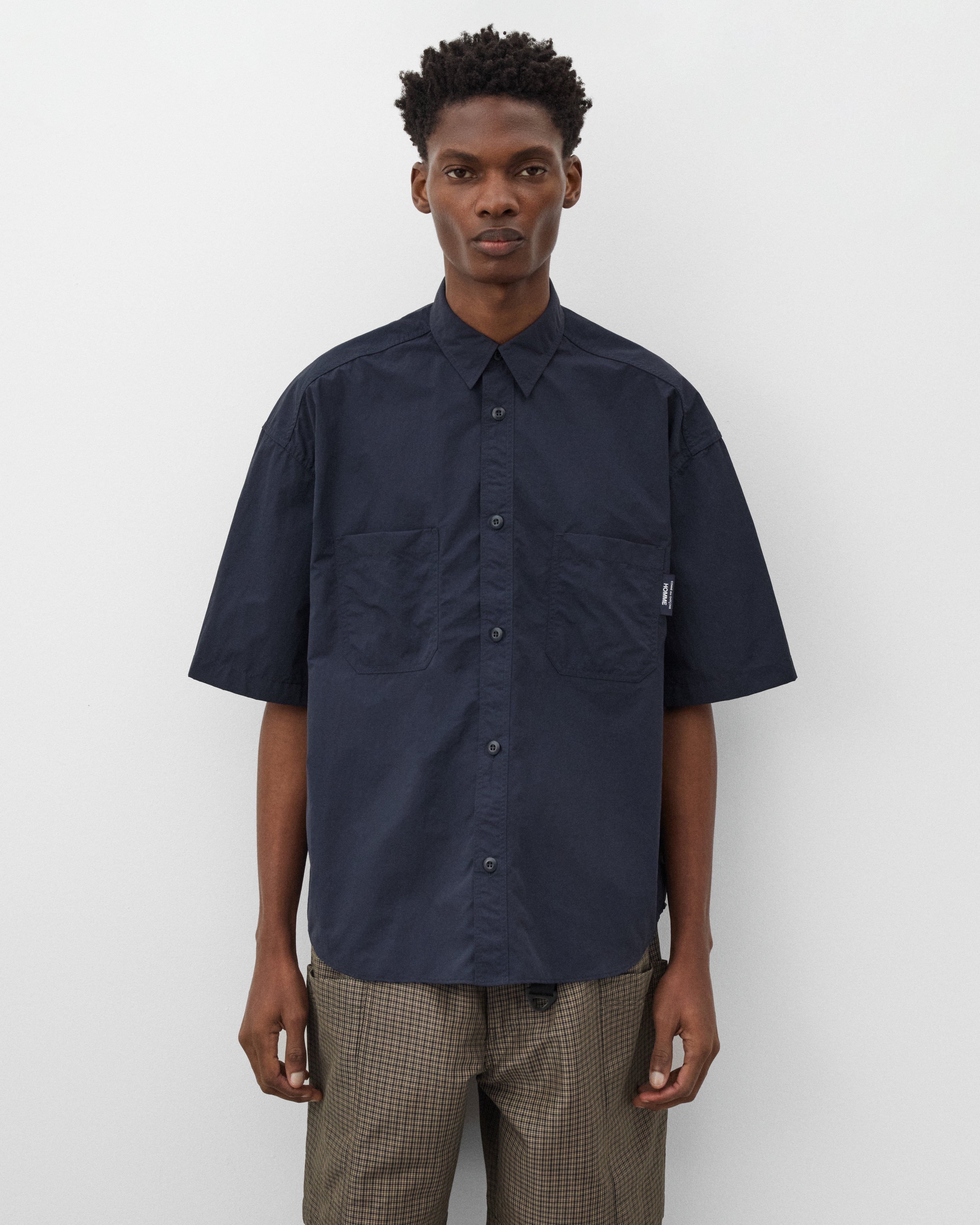 CDG Homme: Men's Short Sleeve Nylon Shirt (Navy) | Dover Street