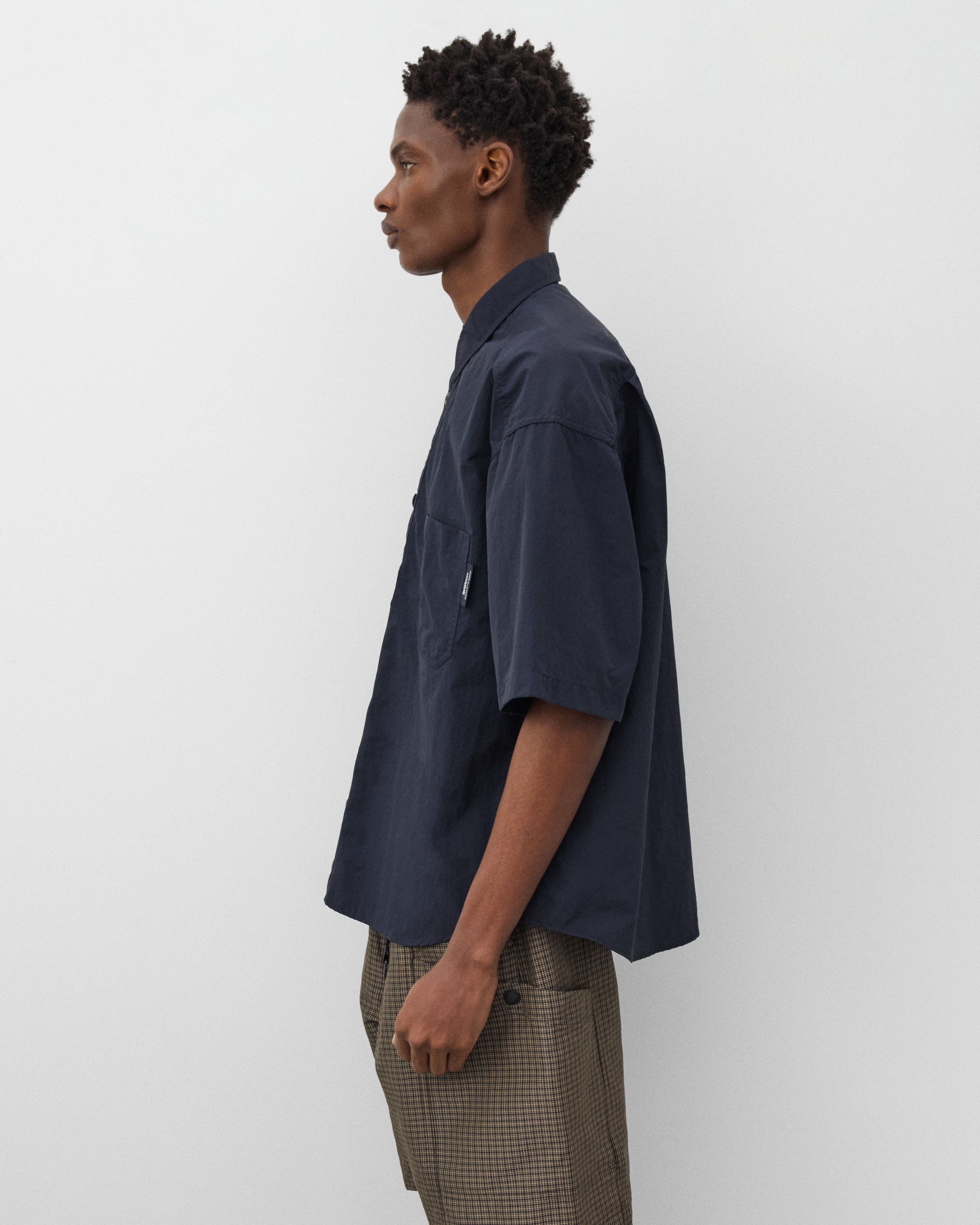 CDG Homme: Men's Short Sleeve Nylon Shirt (Navy) | Dover Street