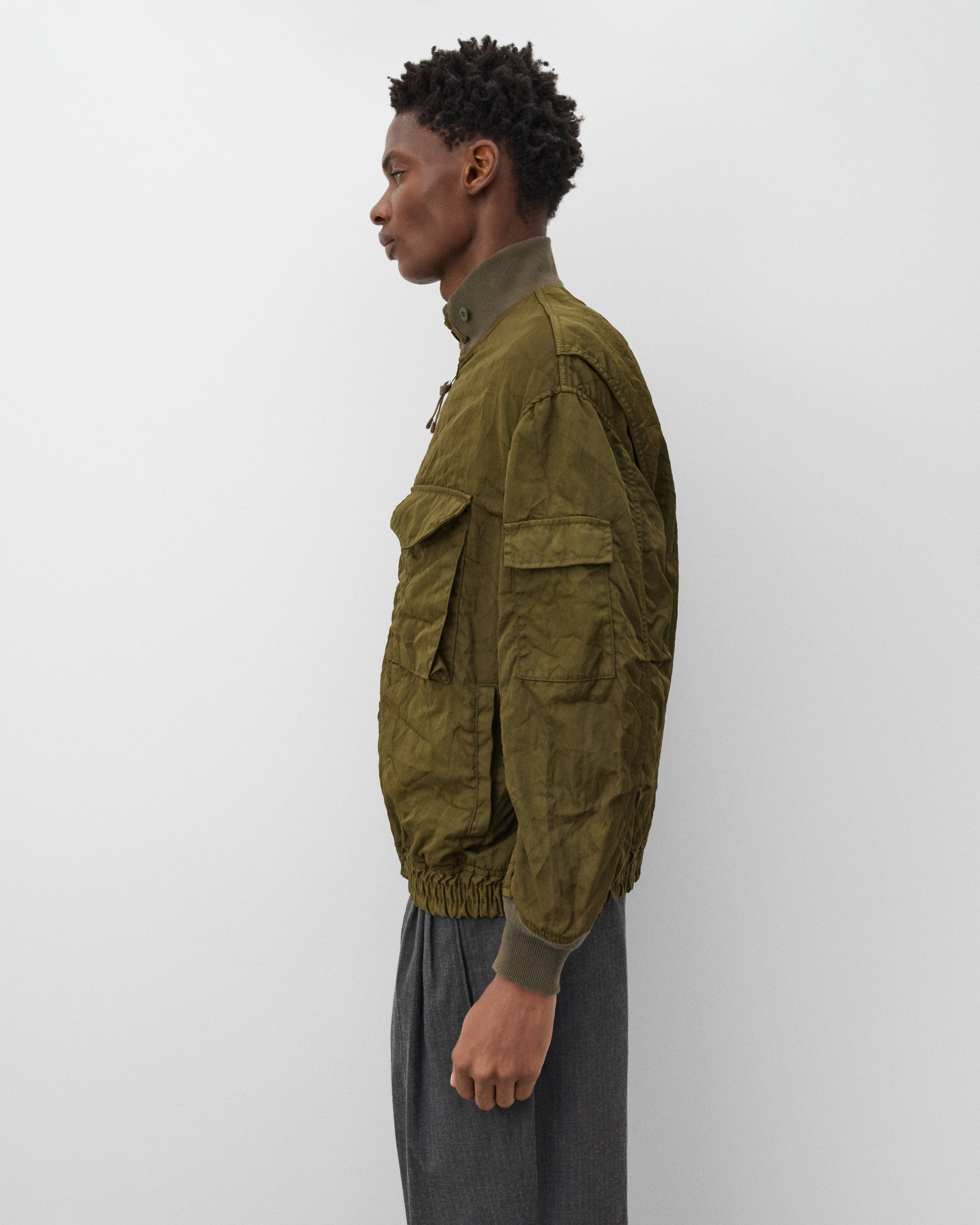 CDG Homme: Men's Crinkled Bomber Jacket (Olive) | Dover Street