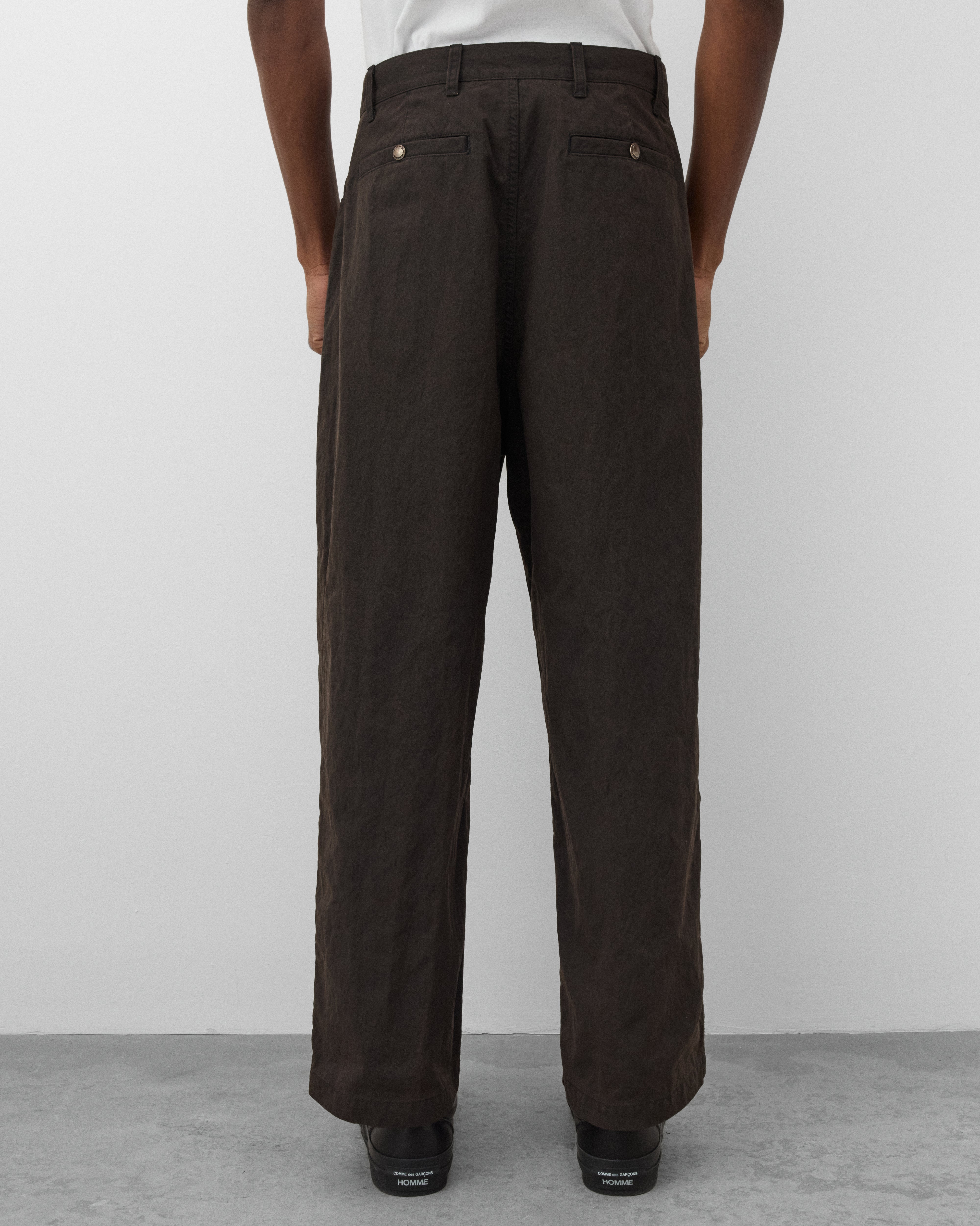 CDG Homme: Men's Dual Pleated Trousers (Brown) | Dover Street