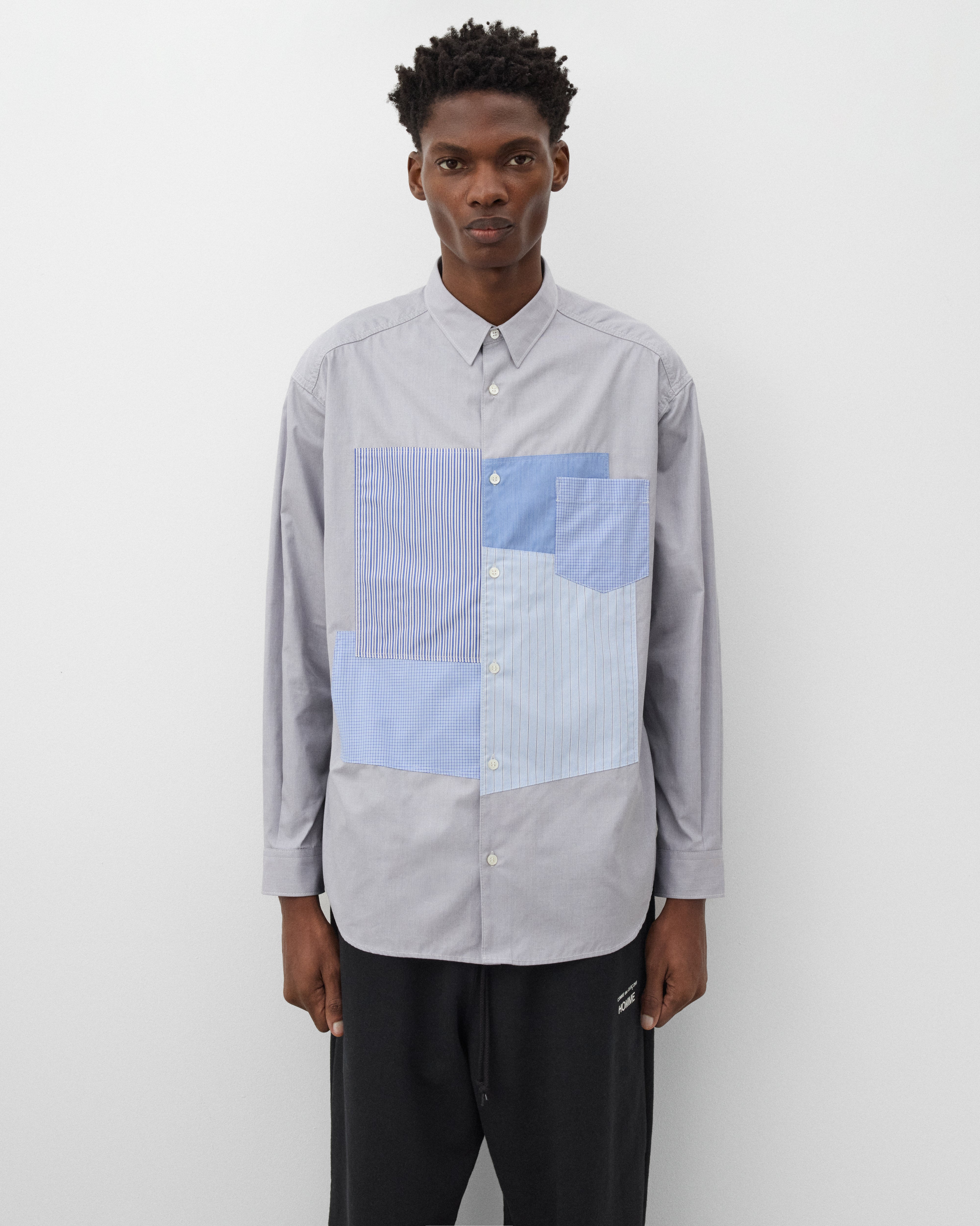 CDG Homme: Men's Patchwork Shirt (Blue Stripe) | Dover Street