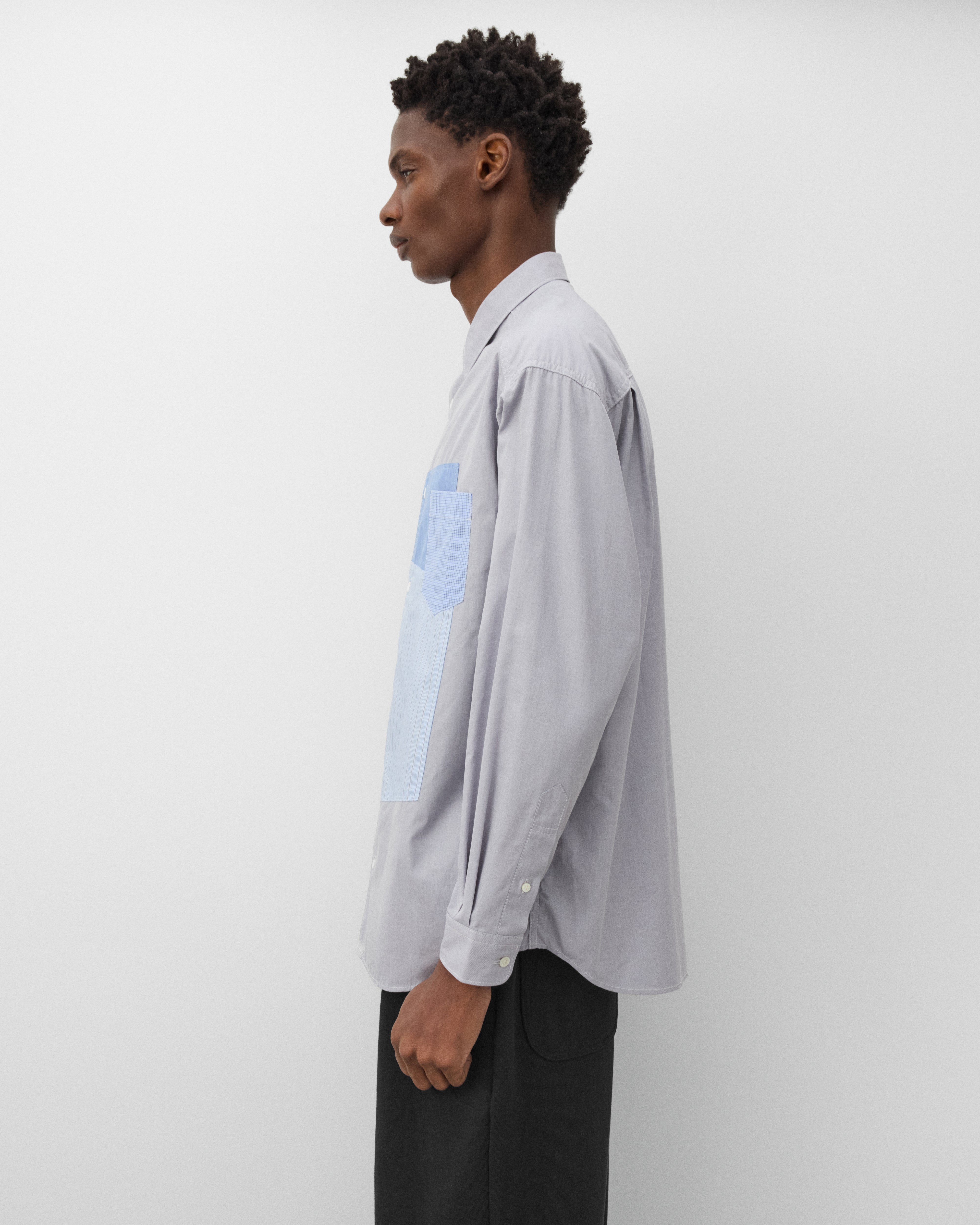 CDG Homme: Men's Patchwork Shirt (Blue Stripe) | Dover Street