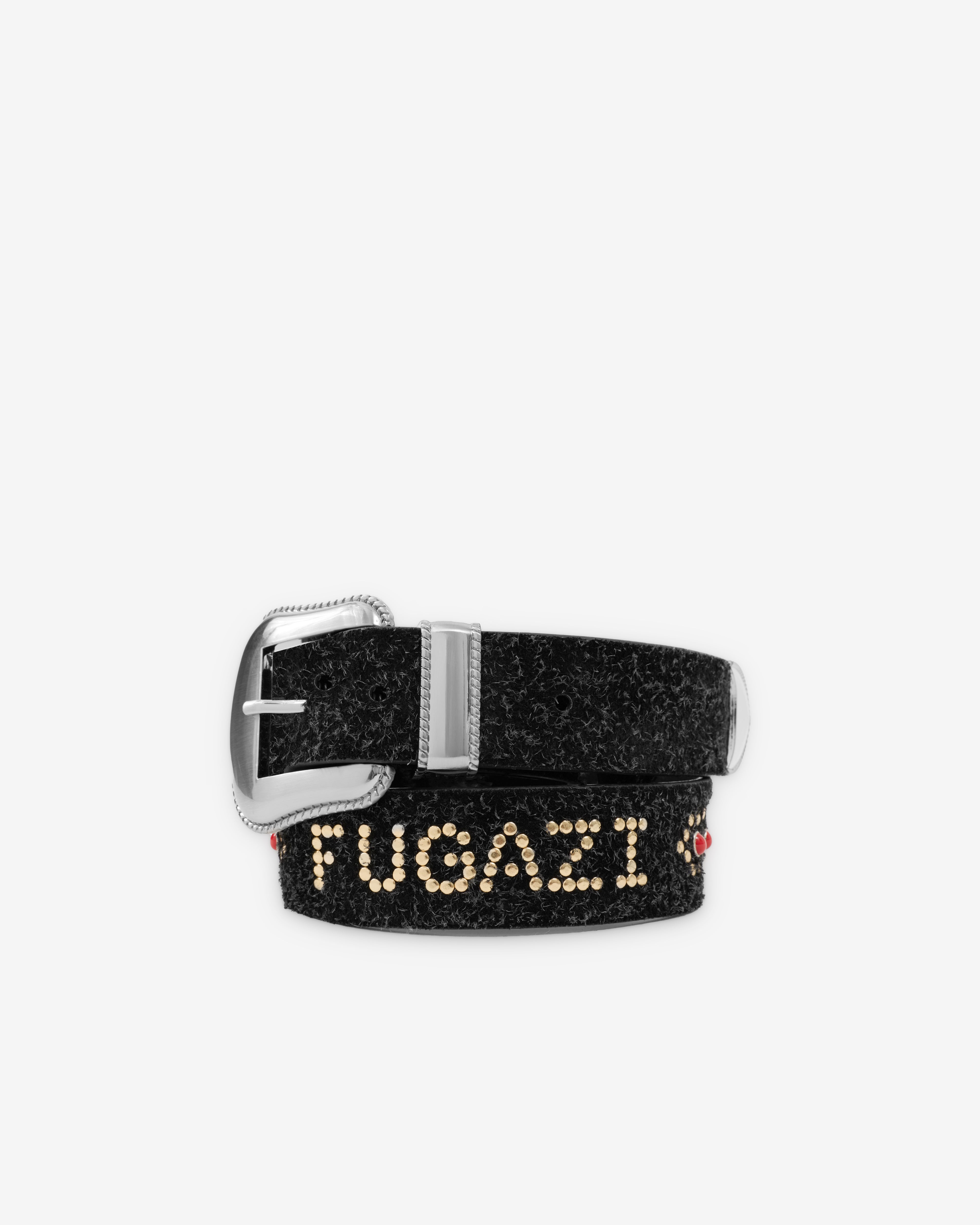 Fugazi: Men's Hairy Suede Western Belt (Black/Ruby) | Dover Street