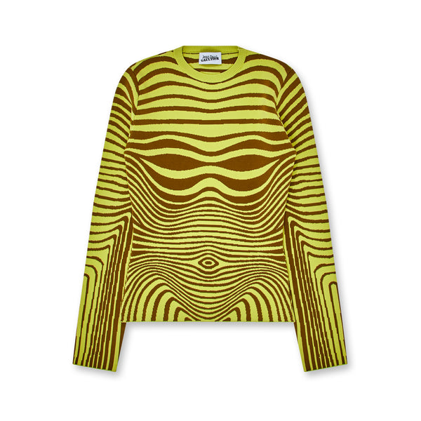 Jean Paul Gaultier - Women’s Printed Morphing Stripe Body Top - (Khaki/Lime)