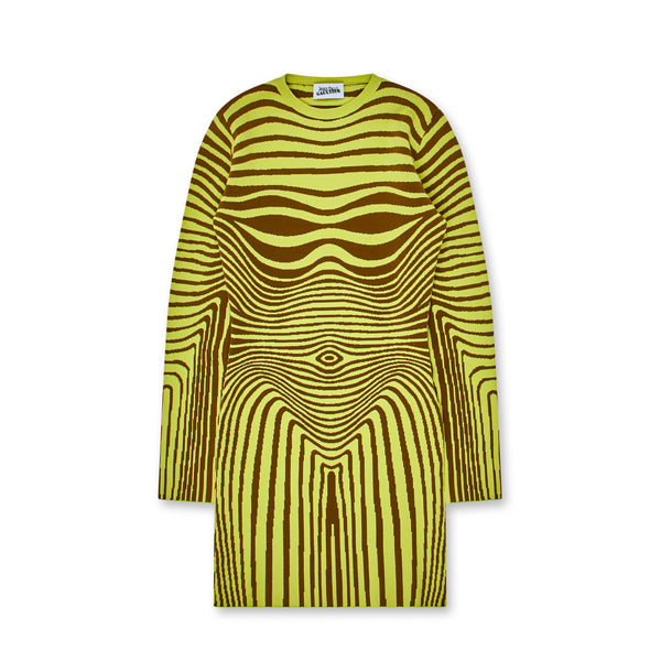 Jean Paul Gaultier - Women’s Printed Morphing Stripe Long Sleeve Dress - (Khaki/Lime)