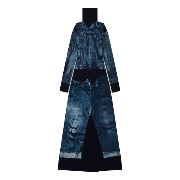 Jean Paul Gaultier - Women’s Denim Print Long Sleeves Dress - (Navy/Blue)