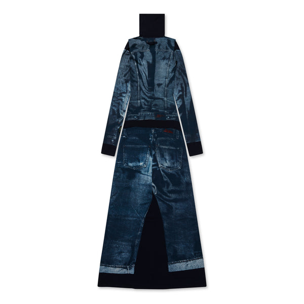 Jean Paul Gaultier - Women’s Denim Print Long Sleeves Dress - (Navy/Blue)