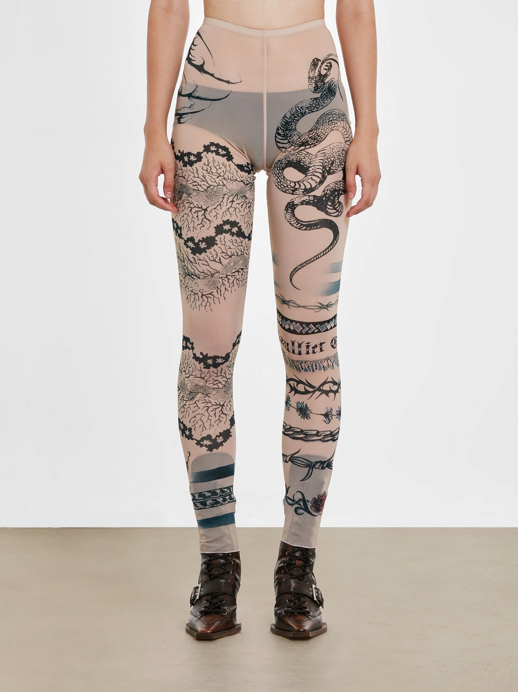 Jean Paul Gaultier - KNWLS Women’s Trompe L’Oeil Tattoo Print Leggings - (Nude/Grey/Black) view 1
