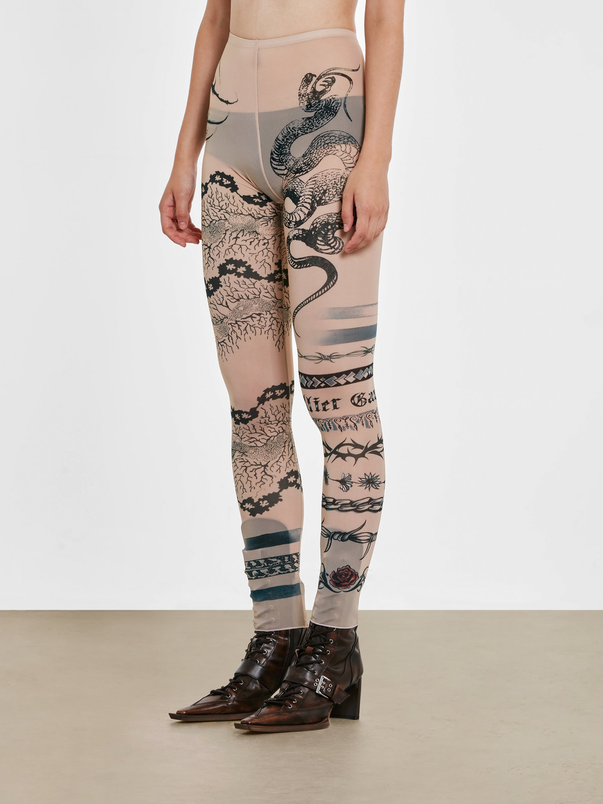 Jean Paul Gaultier - KNWLS Women’s Trompe L’Oeil Tattoo Print Leggings - (Nude/Grey/Black) view 2