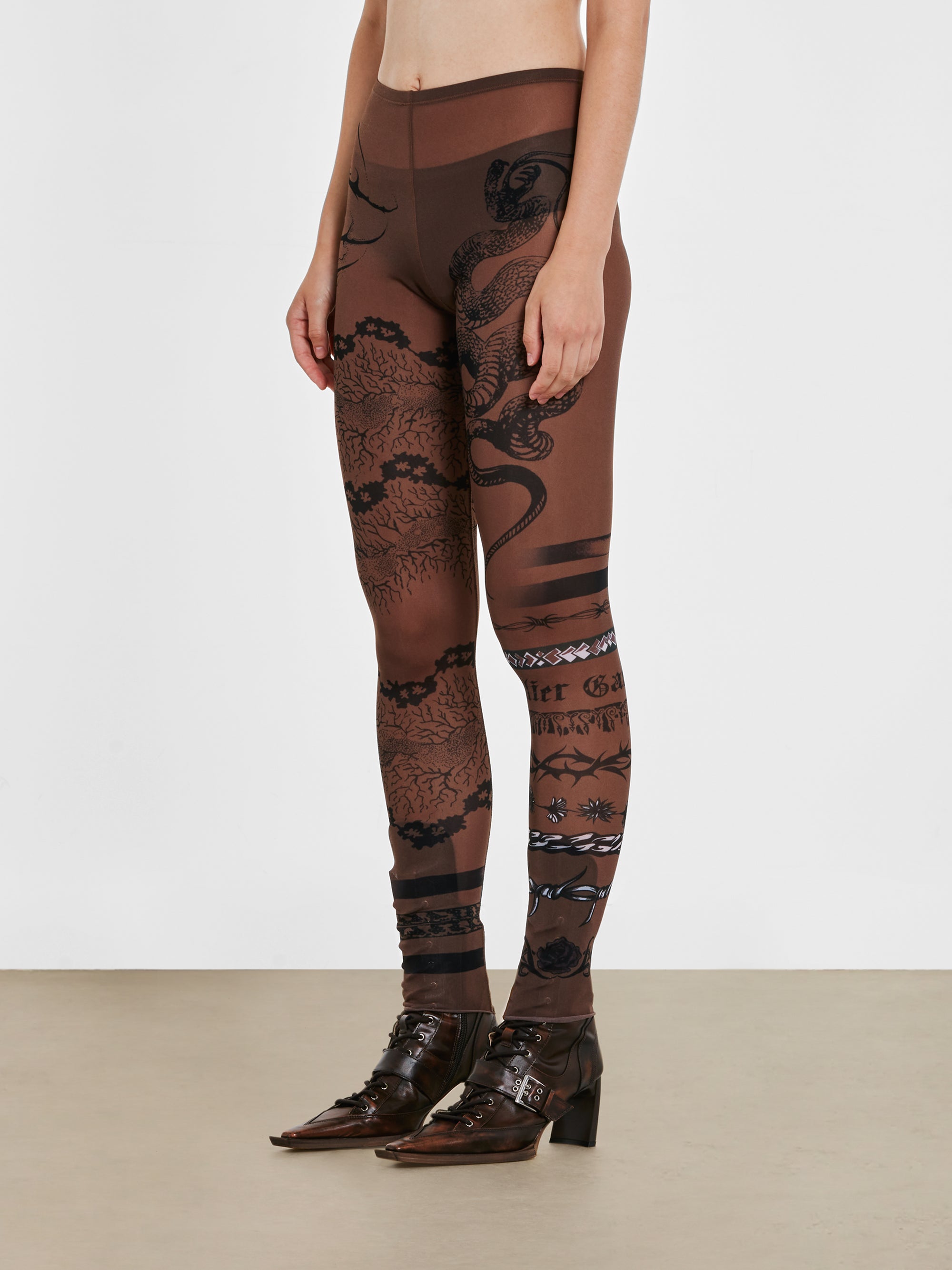 Jean Paul Gaultier - KNWLS Women’s Trompe L’Oeil Tattoo Print Leggings - (Ebony/Grey/Black) view 1