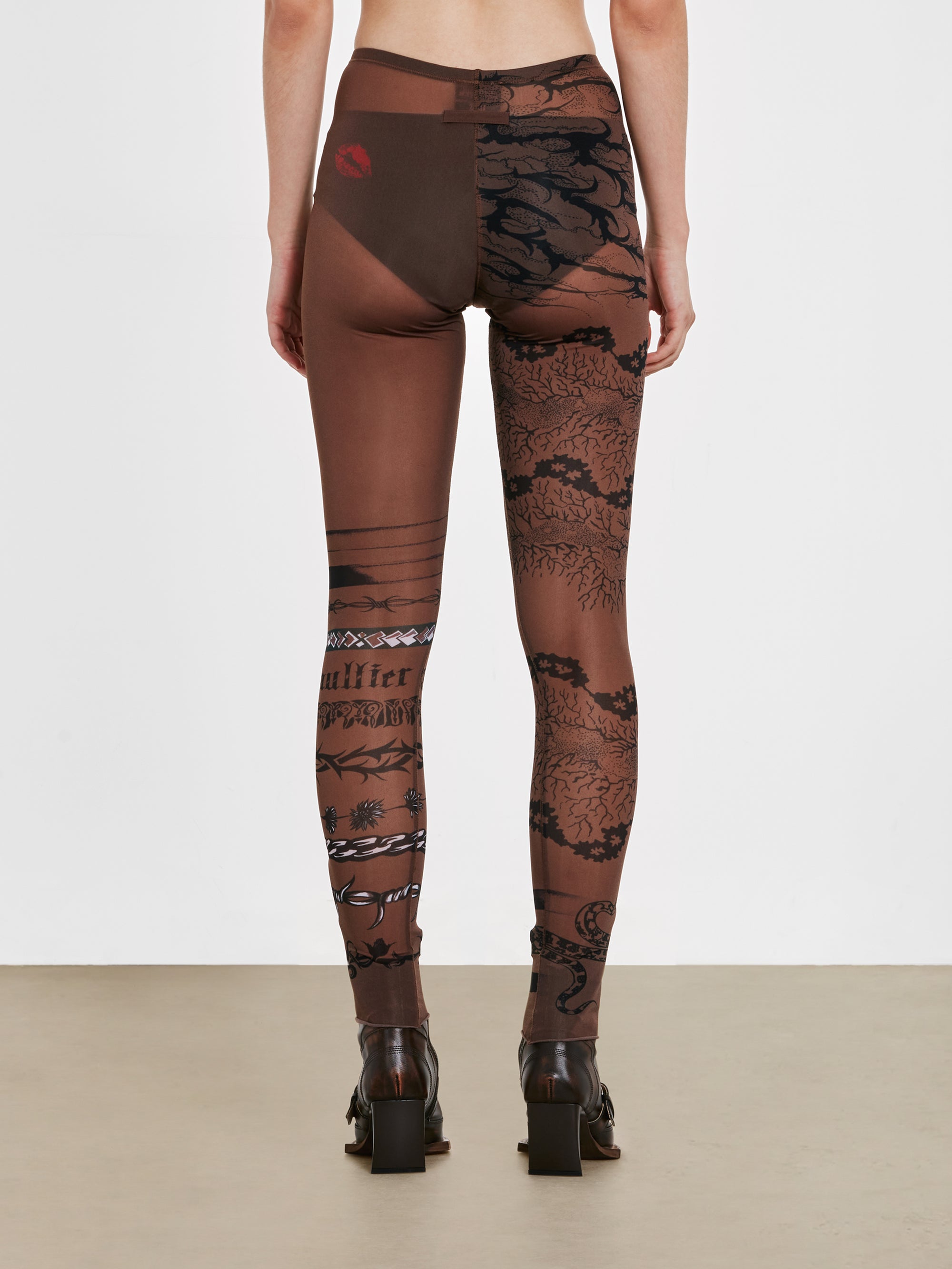 Jean Paul Gaultier - KNWLS Women’s Trompe L’Oeil Tattoo Print Leggings - (Ebony/Grey/Black) view 3