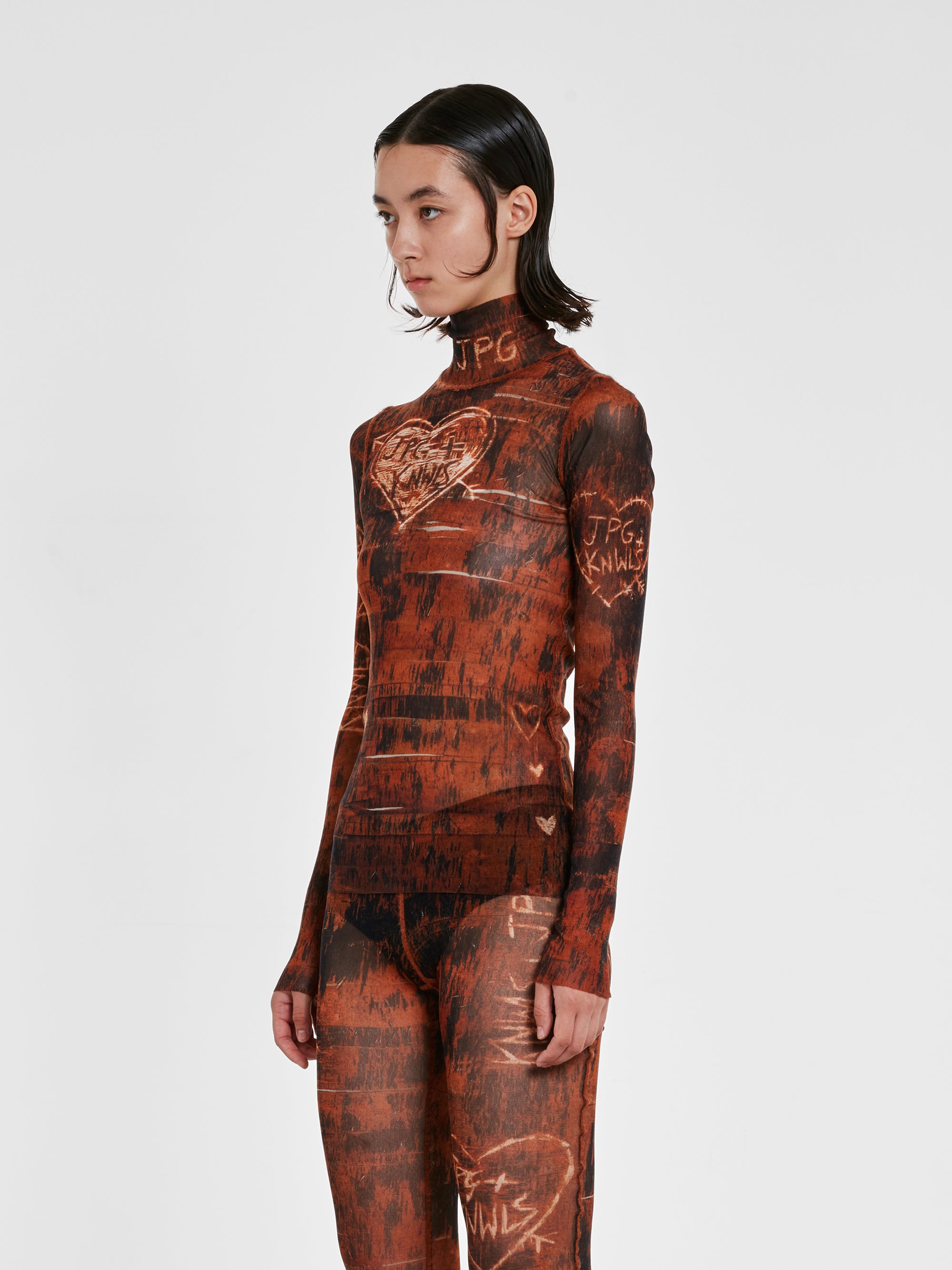 Jean Paul Gaultier - KNWLS Women’s Scratch Wood Long Sleeve Printed Top - (Brown/Ecru) view 3