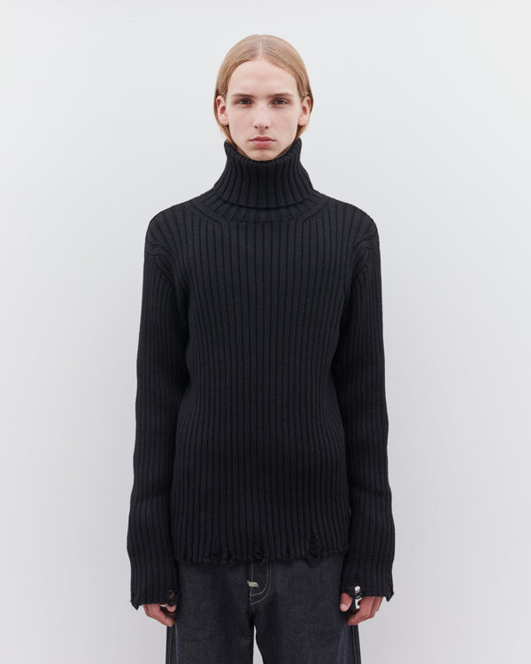 Junya Watanabe MAN - Men’s Raw Edge Turtle Neck Sweater - (Black)