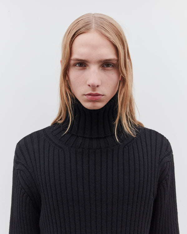 Junya Watanabe MAN - Men’s Raw Edge Turtle Neck Sweater - (Black)