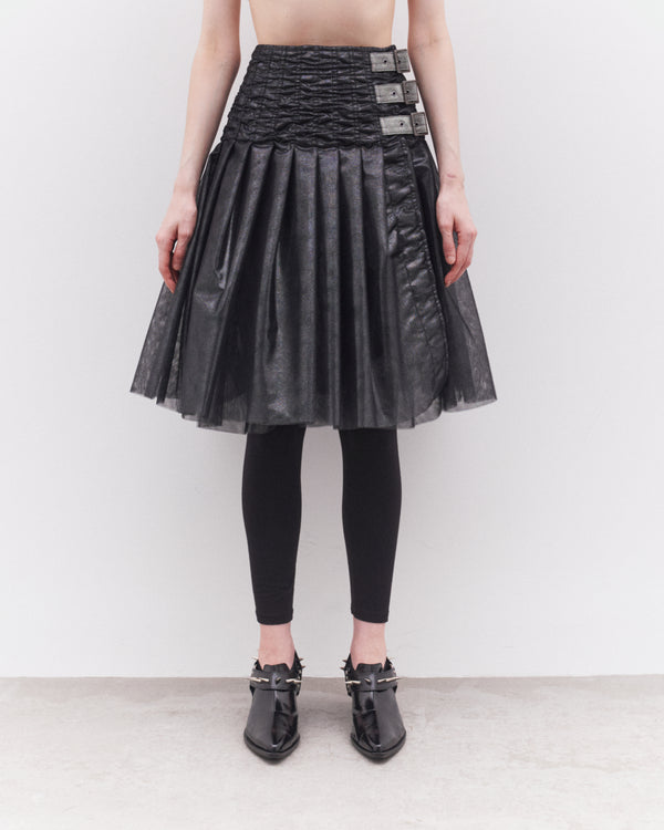 Junya Watanabe - Women’s Foiled Print Belted Skirt - (Silver)