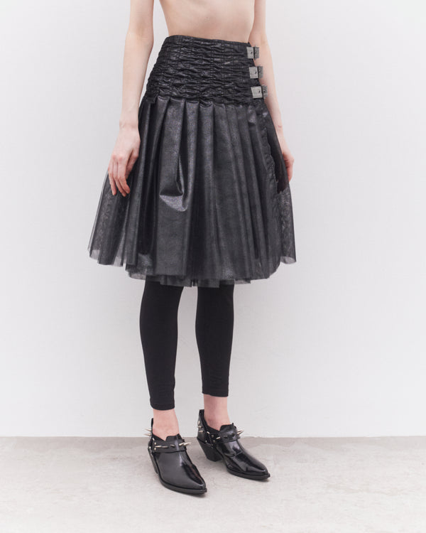 Junya Watanabe - Women’s Foiled Print Belted Skirt - (Silver)