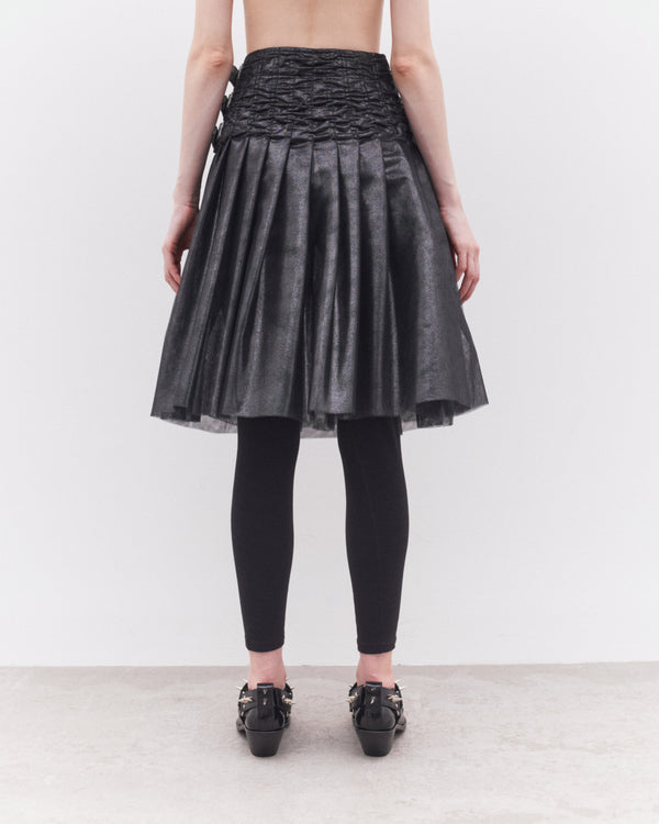 Junya Watanabe - Women’s Foiled Print Belted Skirt - (Silver)