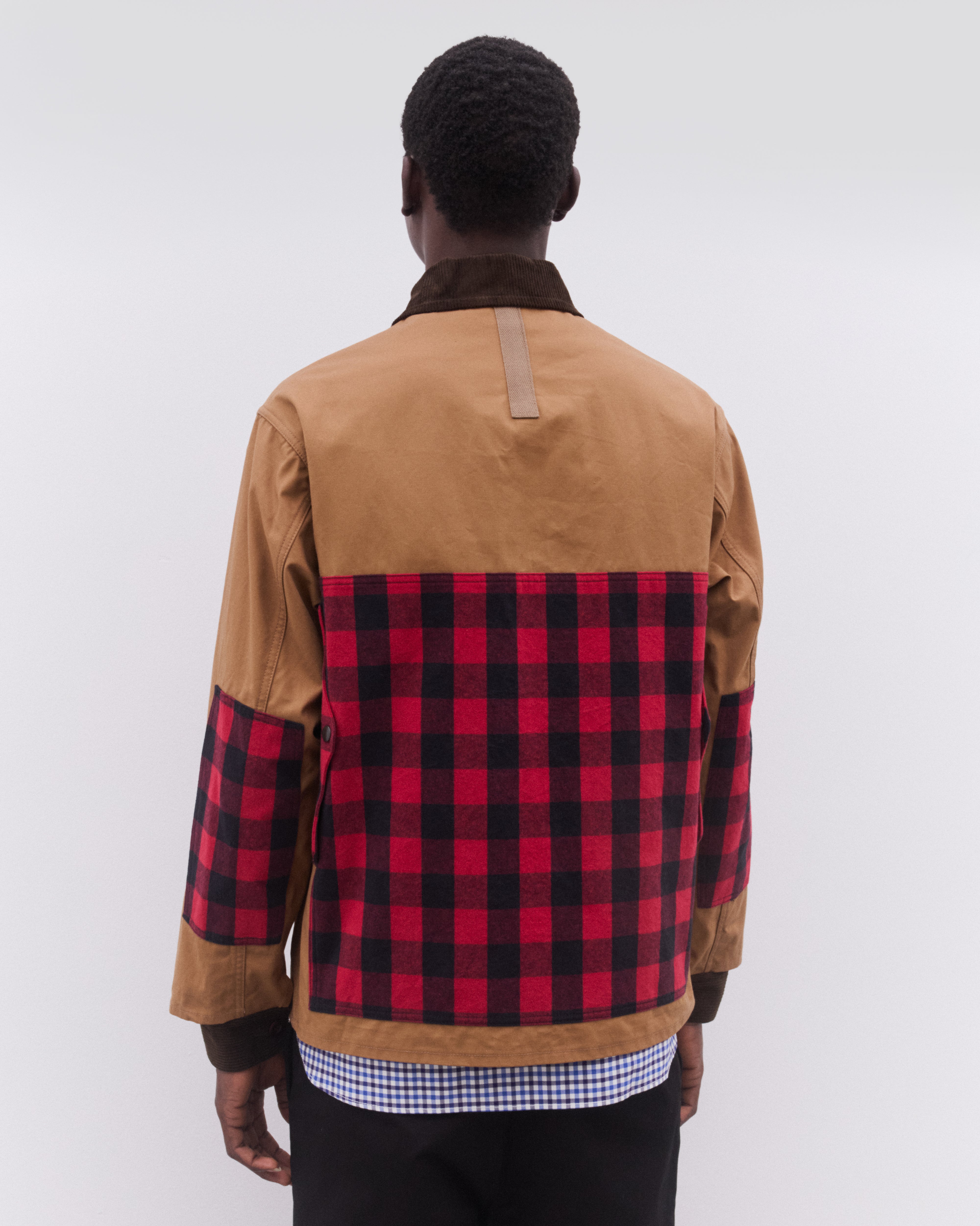 Junya Watanabe Man: Men's Check Panel Chore Jacket (Beige) | Dover