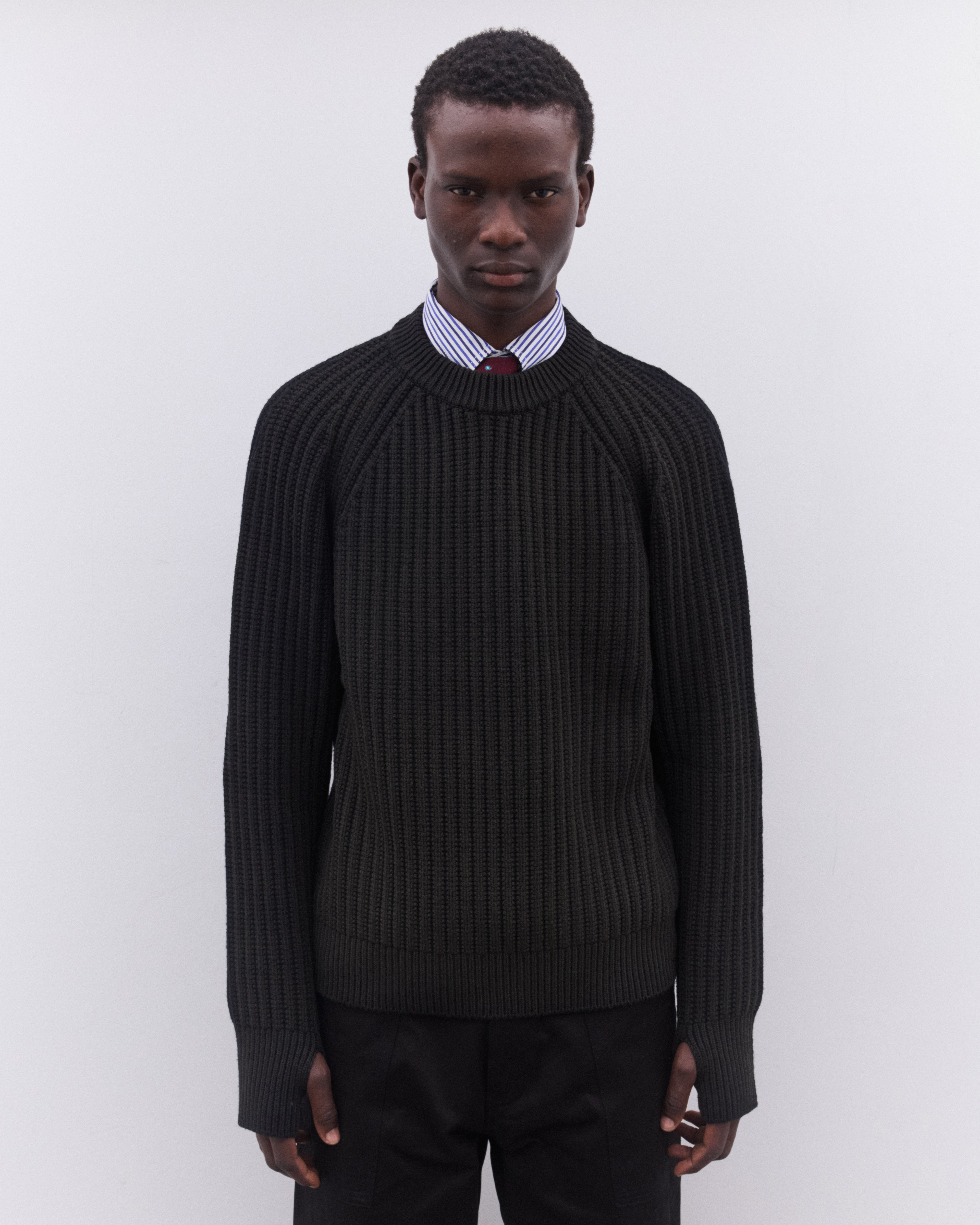 Junya Watanabe Man: Men's Heavy Rib Knit Sweater (Black