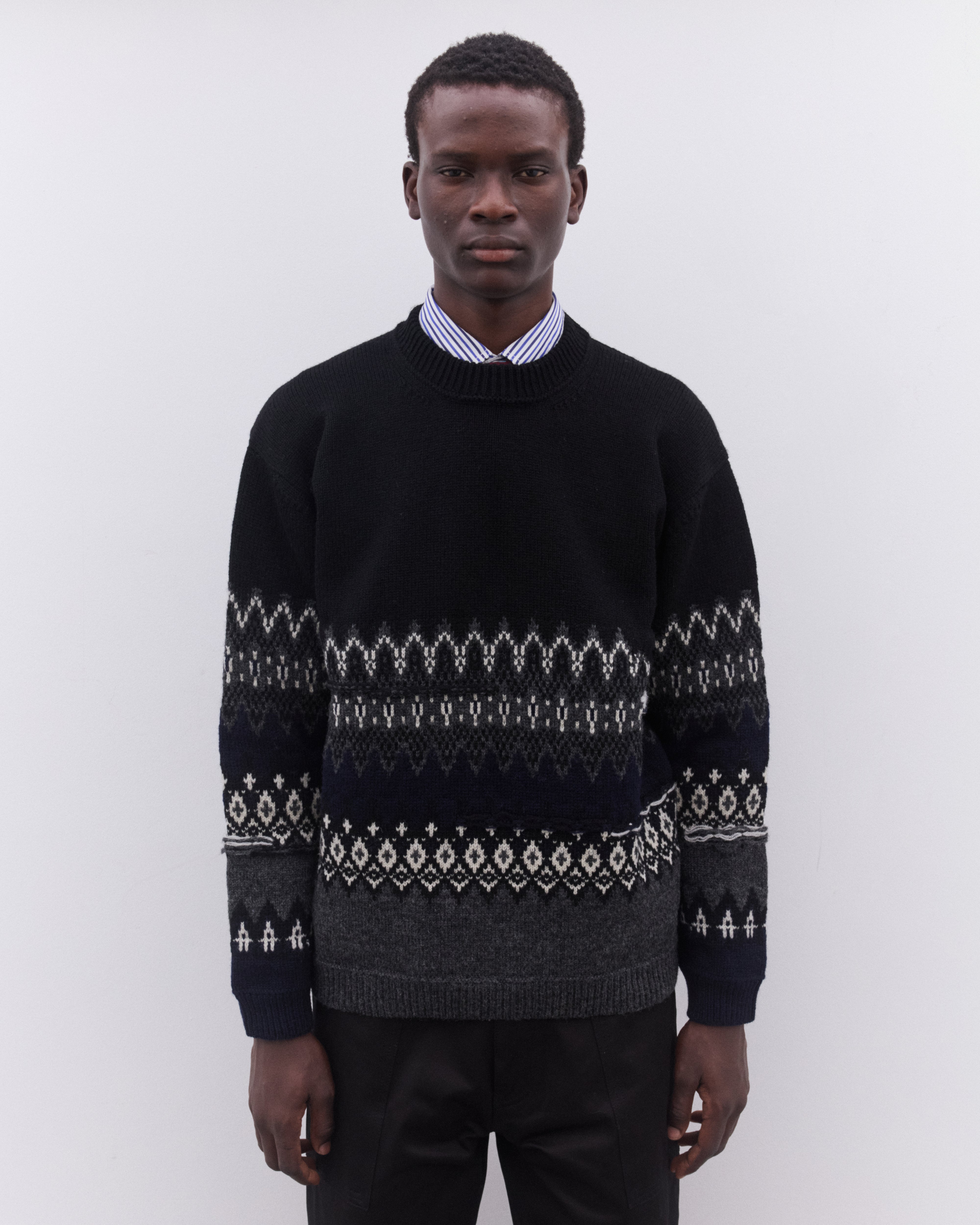 トップス JUNYAWATANABE Dark Navy Designed Knit Junya Watanabe Man: Men's Patterned Knit Sweater (Black
