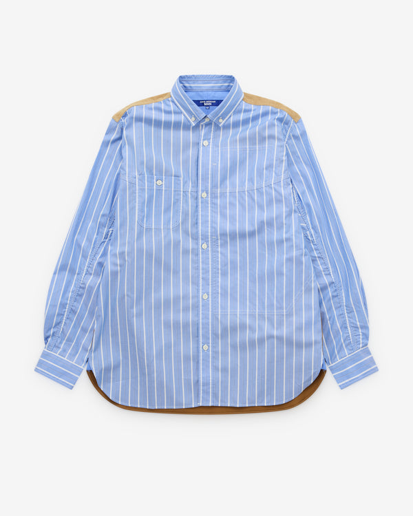 Junya Watanabe Man - Men’s Striped and Canvas Shirt - (Blue/Beige)