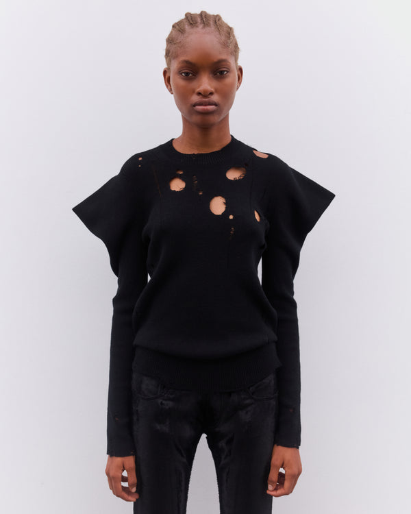 Junya Watanabe - Women’s Distressed Long Sleeve Knit Sweater - (Black)