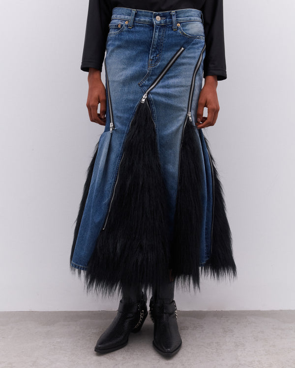 Junya Watanabe - Women’s Levi's Faux Fur Panelled Skirt - (Indigo/Black)