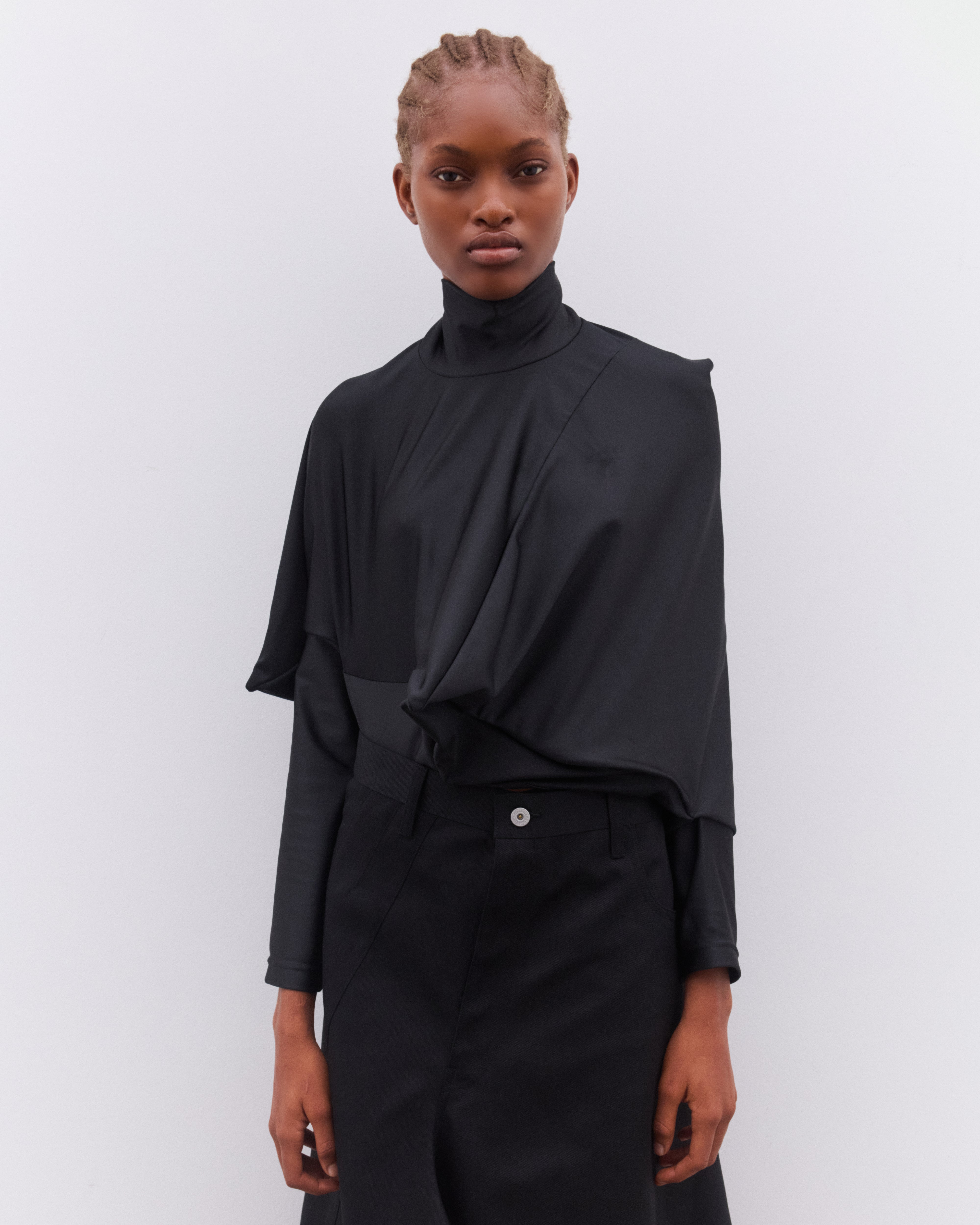 Junya Watanabe: Women's Asymmetric Long Sleeve T-Shirt (Black