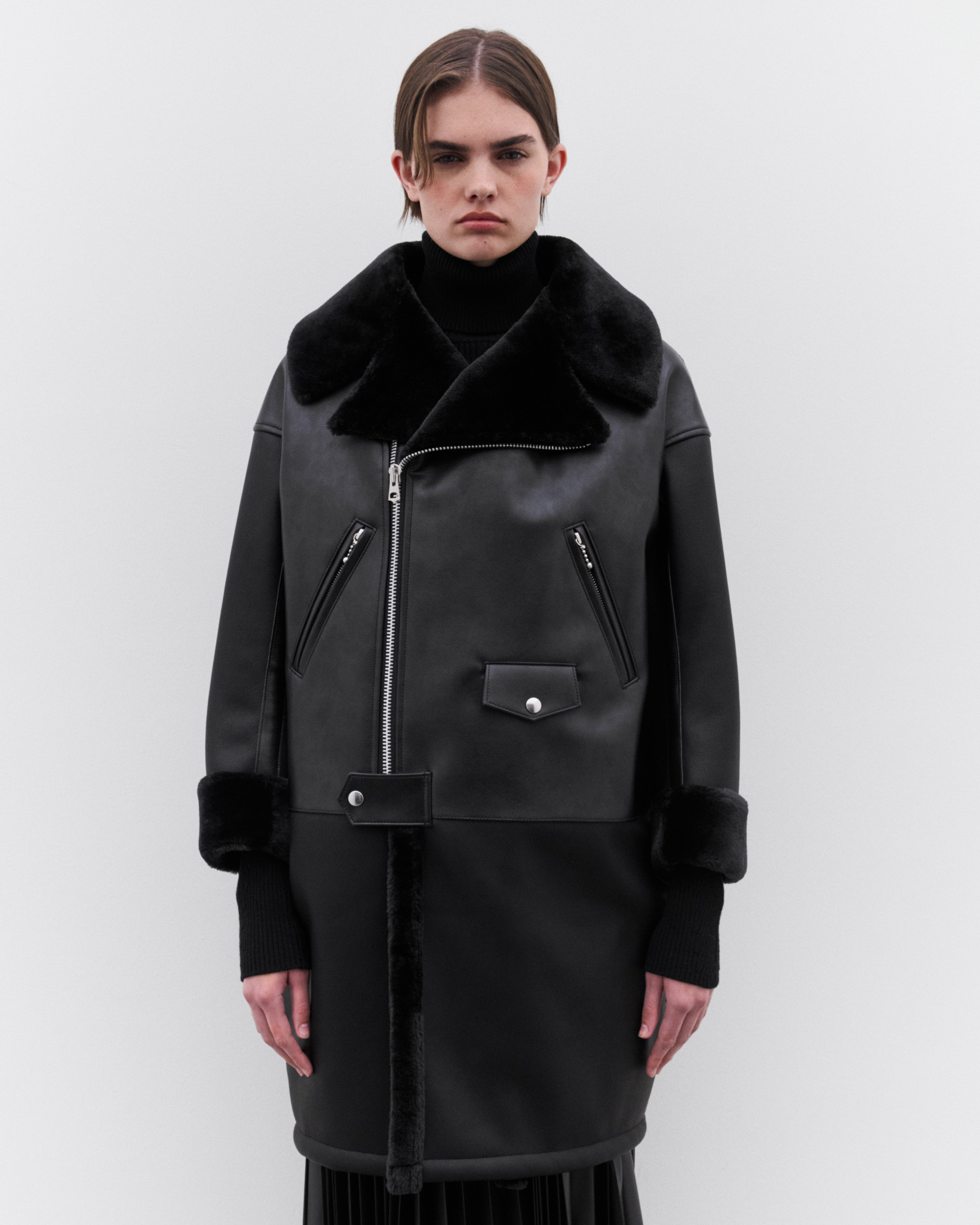 Junya Watanabe: Women's Faux Fur Trimmed Flight Jacket (Black