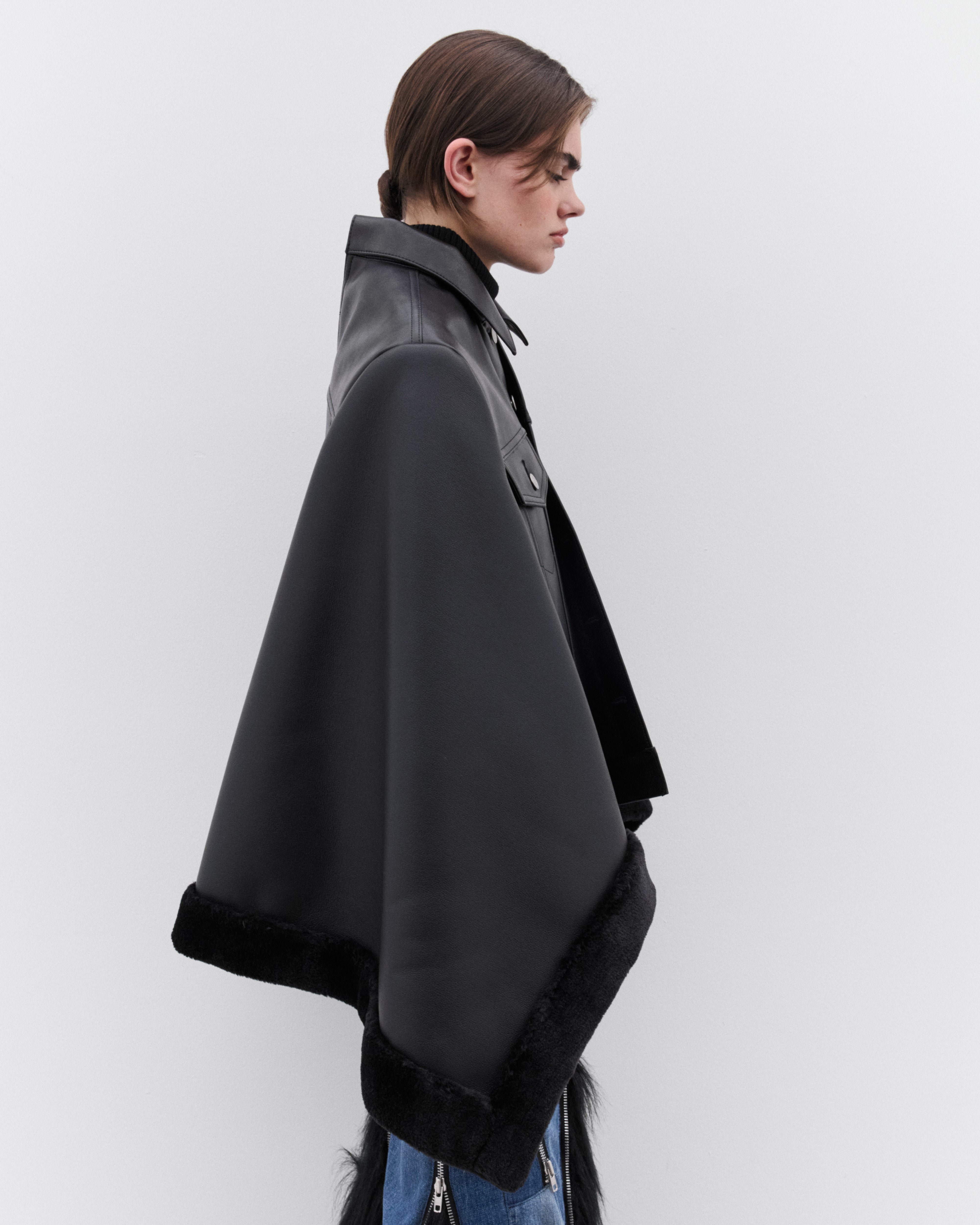 Junya Watanabe: Women's Levi's Faux Leather Cape (Black) | DSML E-SHOP