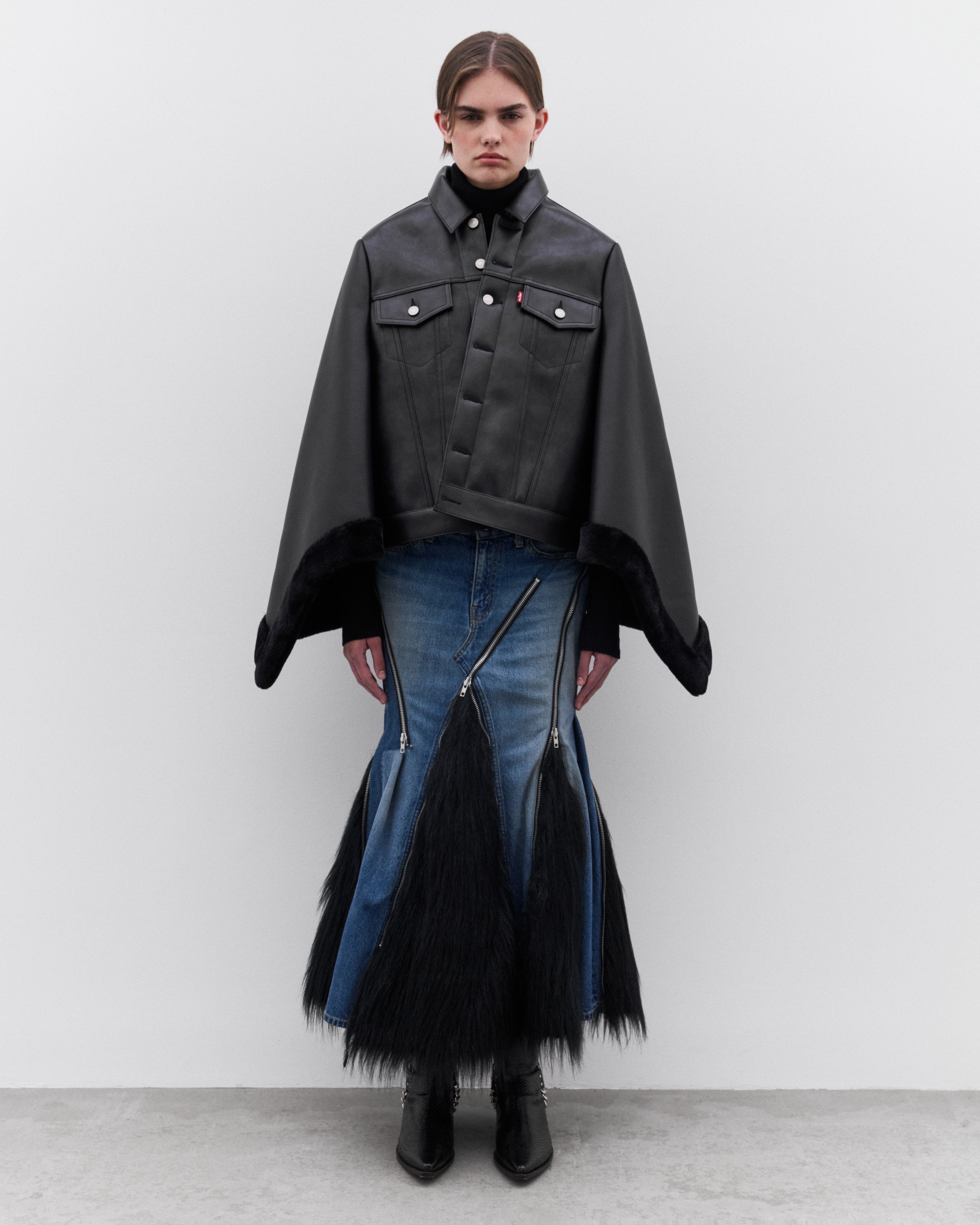 Junya Watanabe: Women's Levi's Faux Leather Cape (Black) | DSML E-SHOP