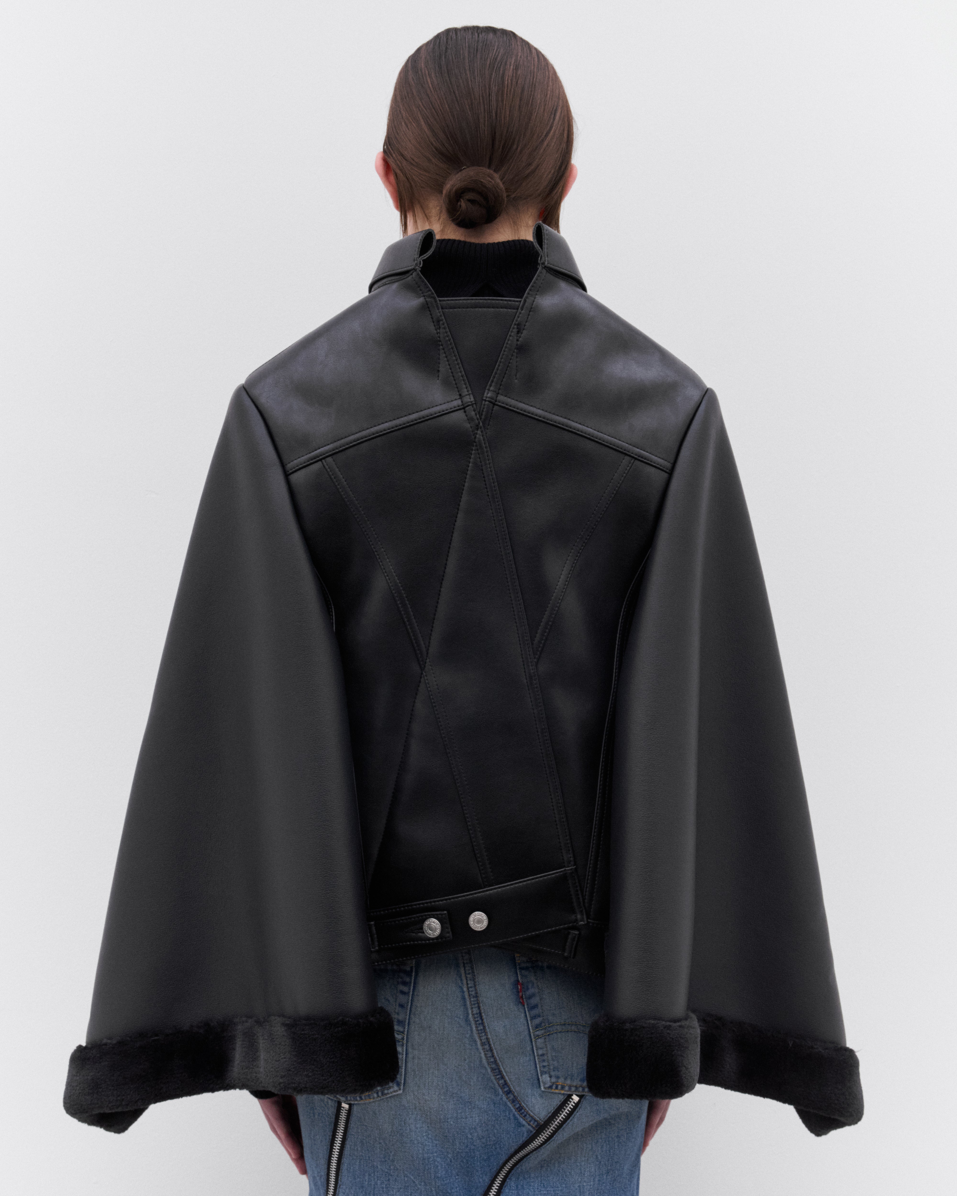 Junya Watanabe: Women's Levi's Faux Leather Cape (Black) | DSML E-SHOP