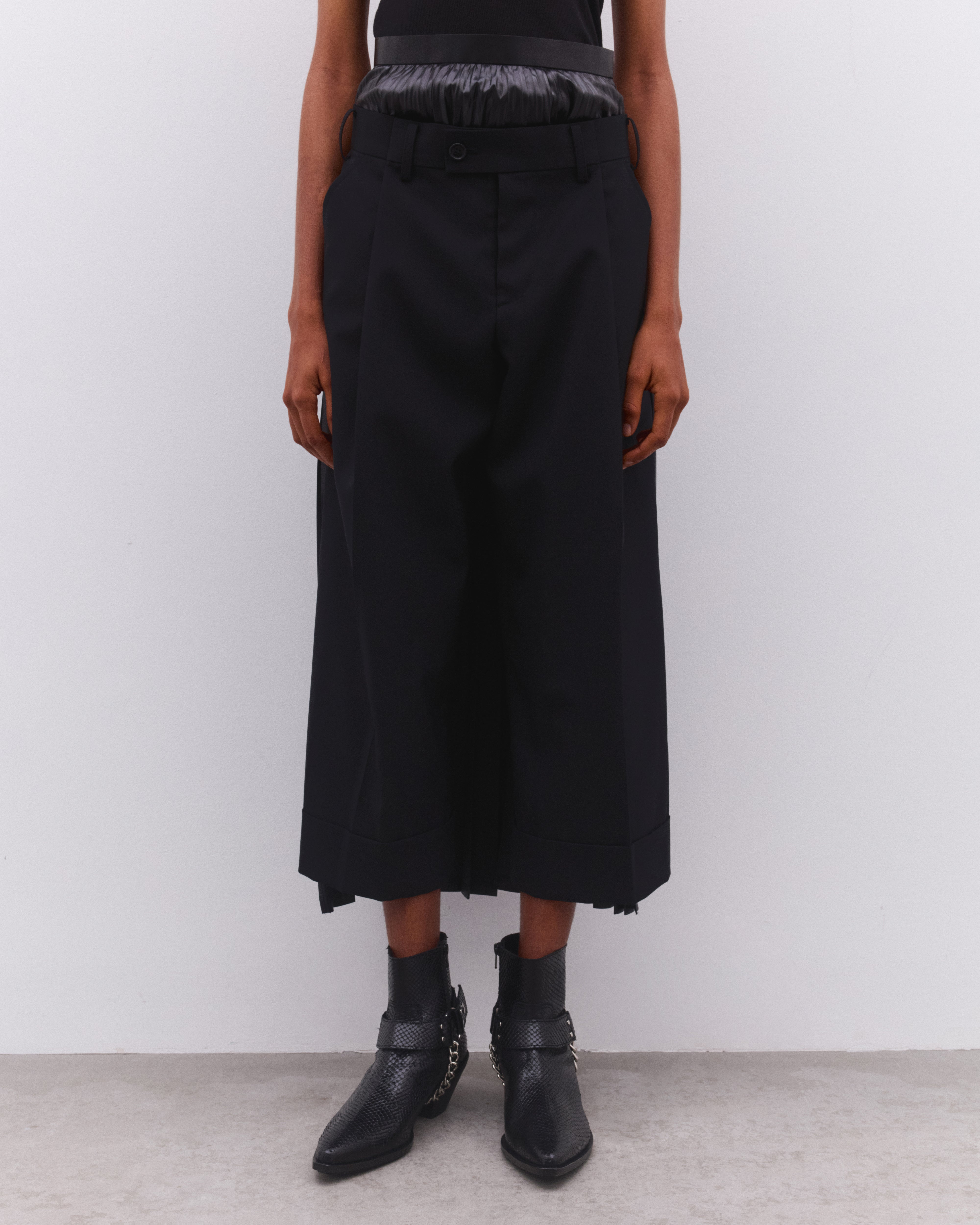 Junya Watanabe: Women's Trousers With Pleated Skirt (Black) | DSML