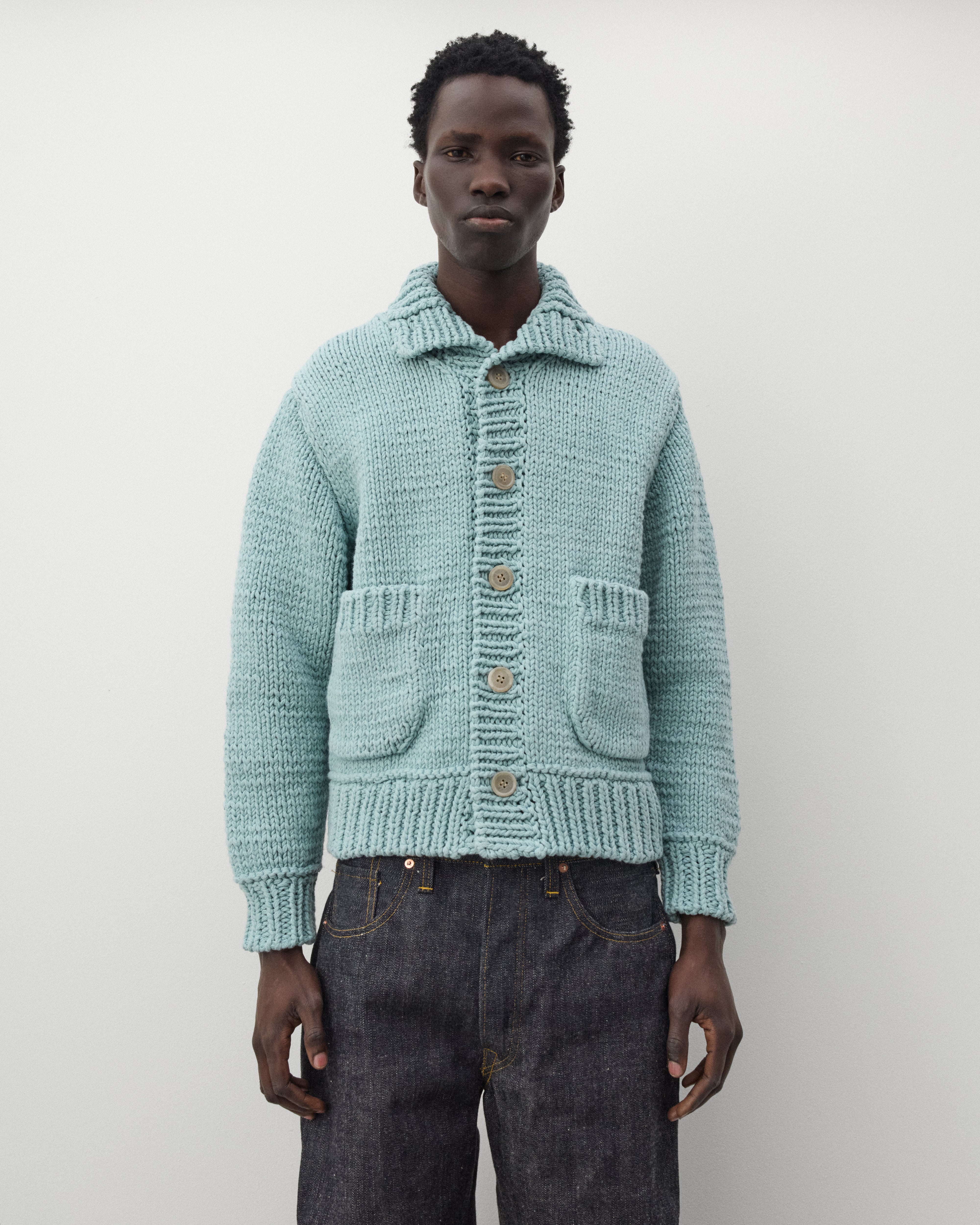 Junya Watanabe Man: Men's Dog Cardigan (Sax Blue) | Dover Street