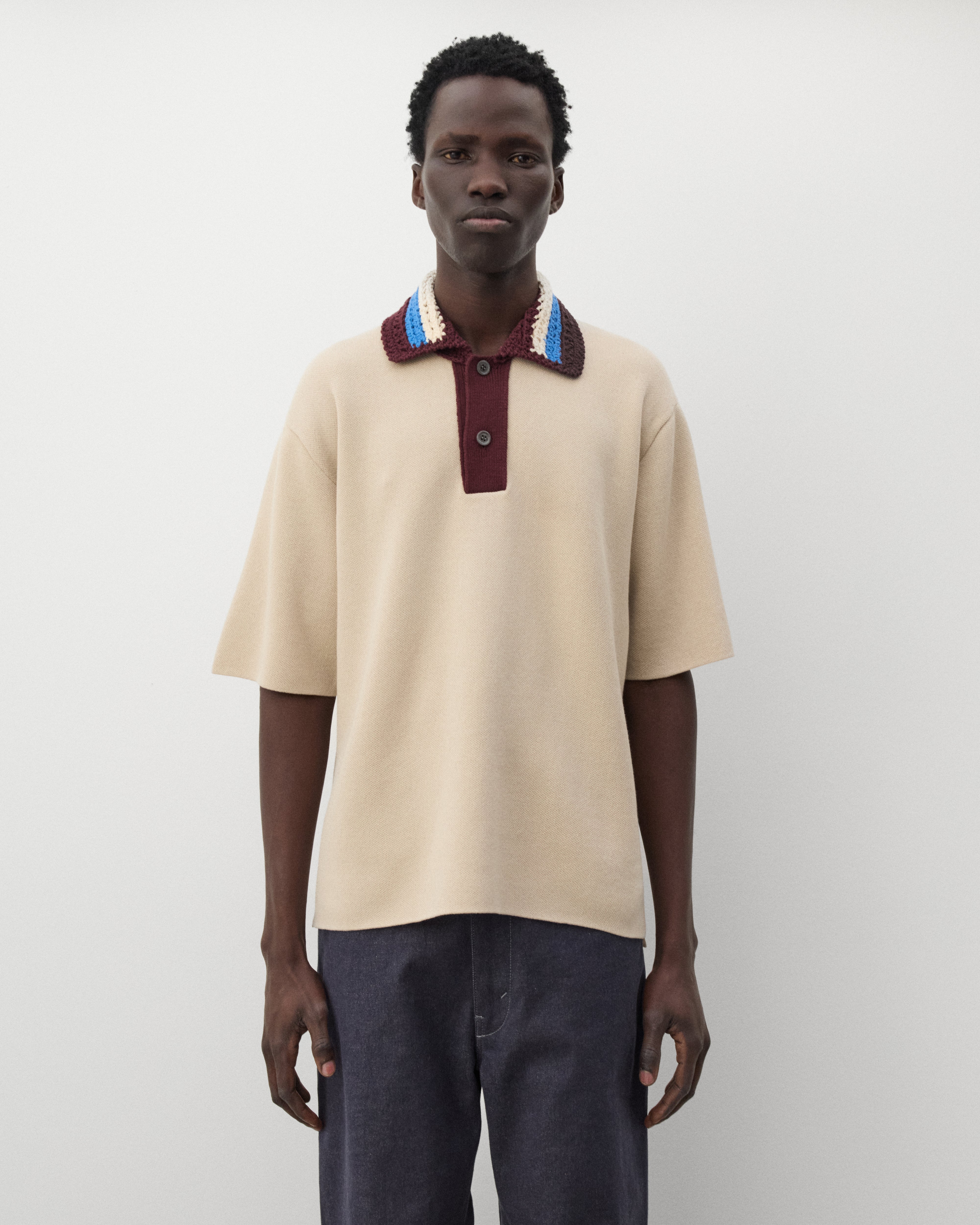 AD2004 JUNYA WATANABE MAN ポロシャツ M Junya Watanabe Man: Men's Crochet Collar Polo (Beige) | Dover