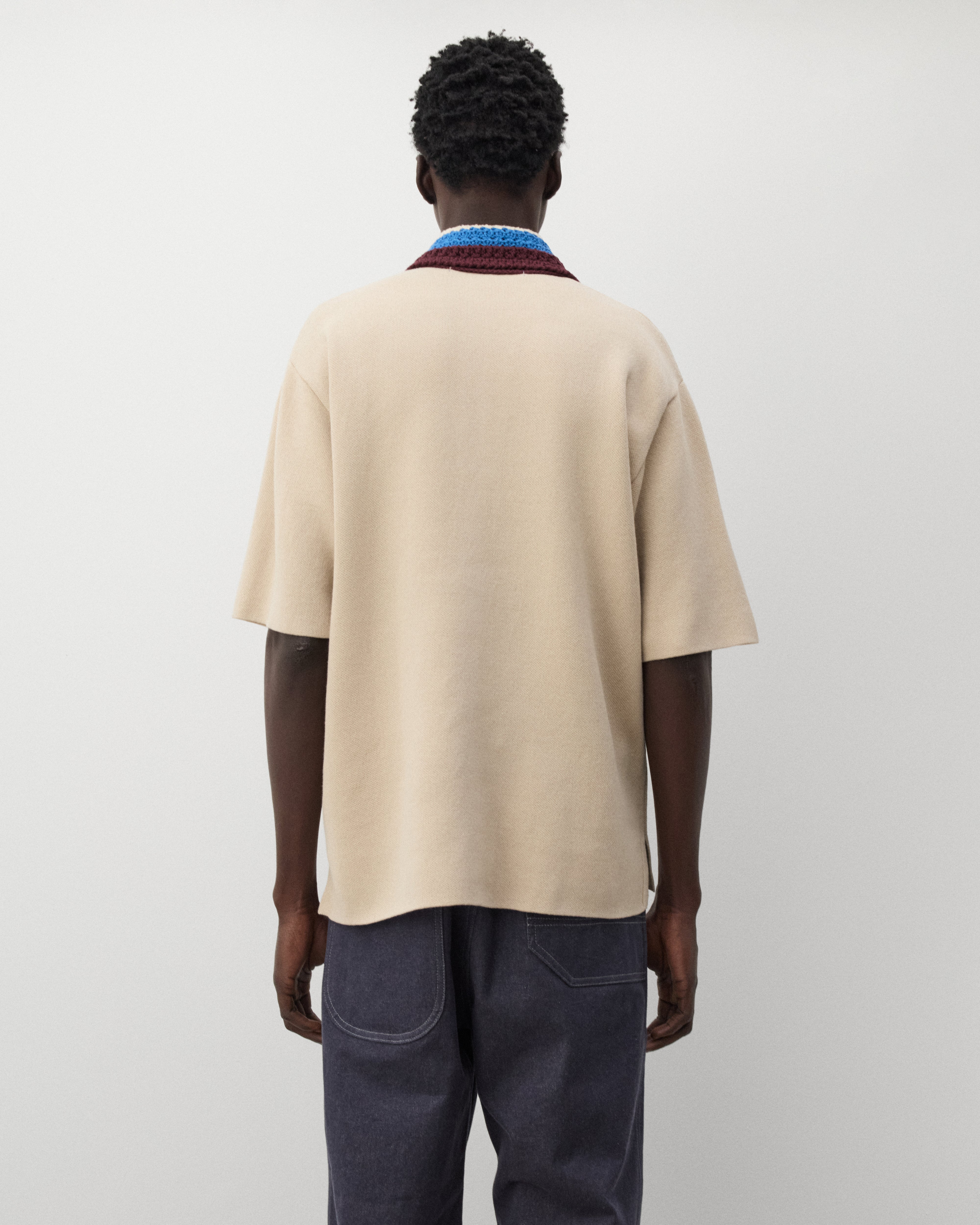 Junya Watanabe Man: Men's Crochet Collar Polo (Beige) | Dover