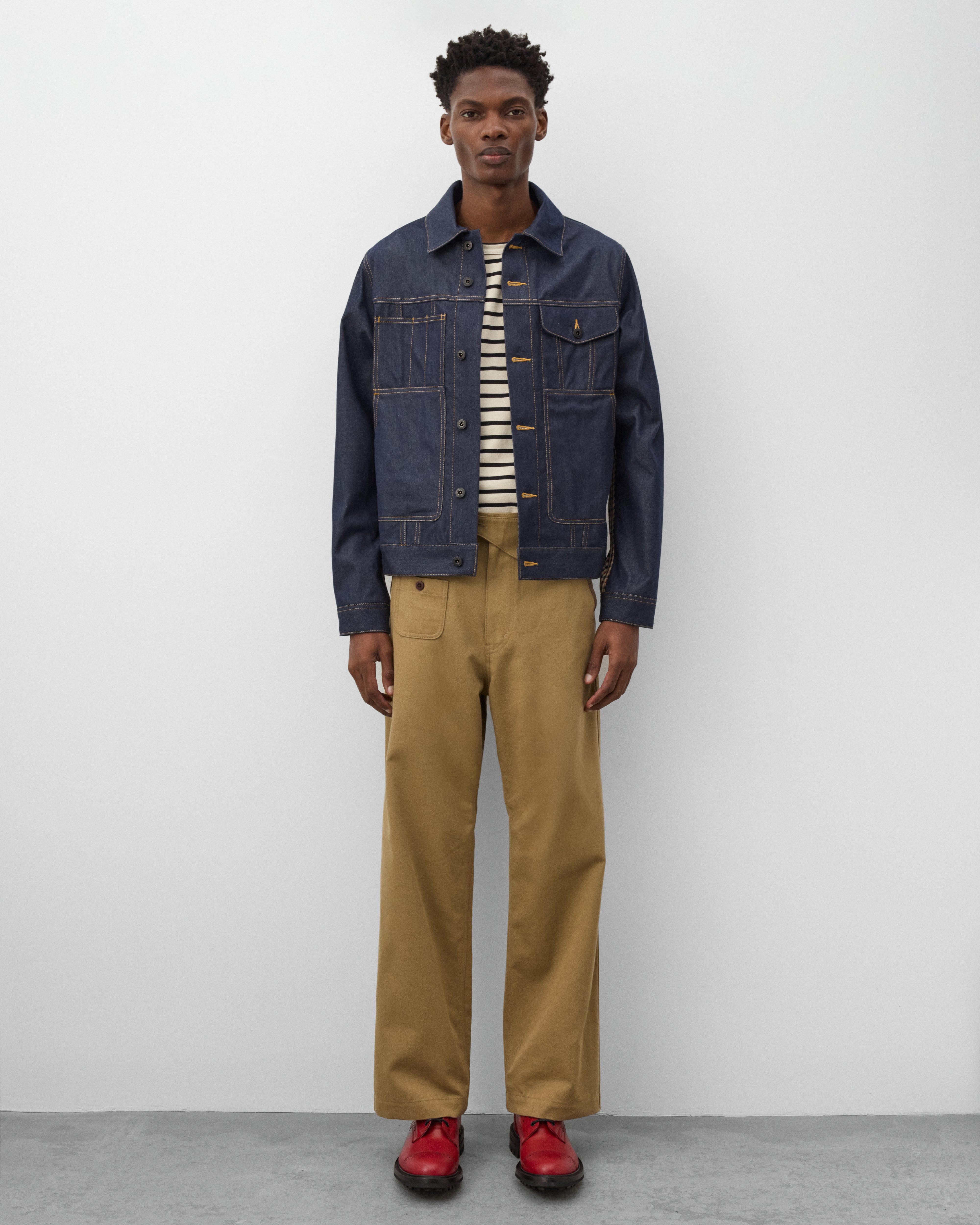 EYE Junya Watanabe Man: Men's Check Panel Denim Jacket (Indigo