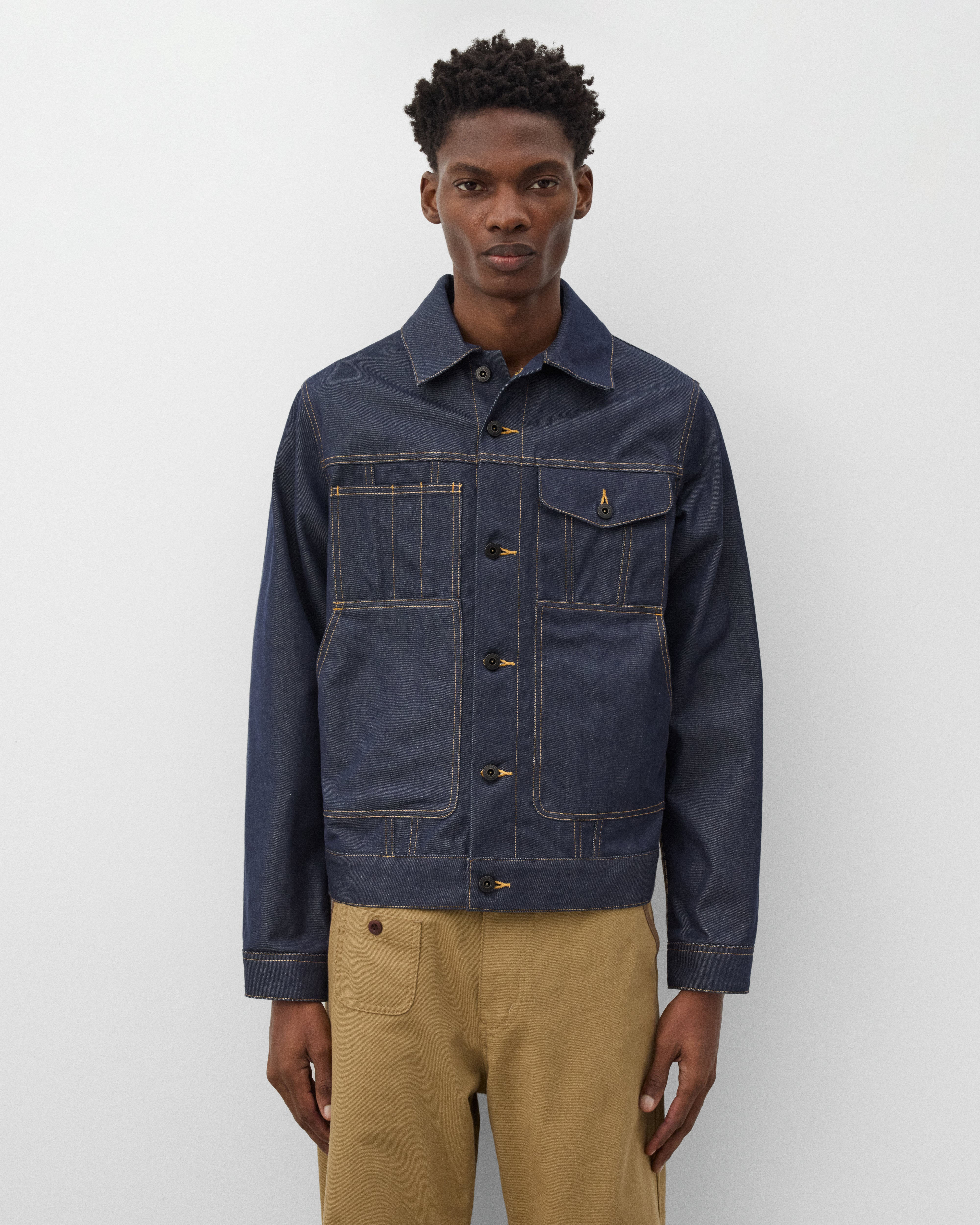 EYE Junya Watanabe Man: Men's Check Panel Denim Jacket (Indigo