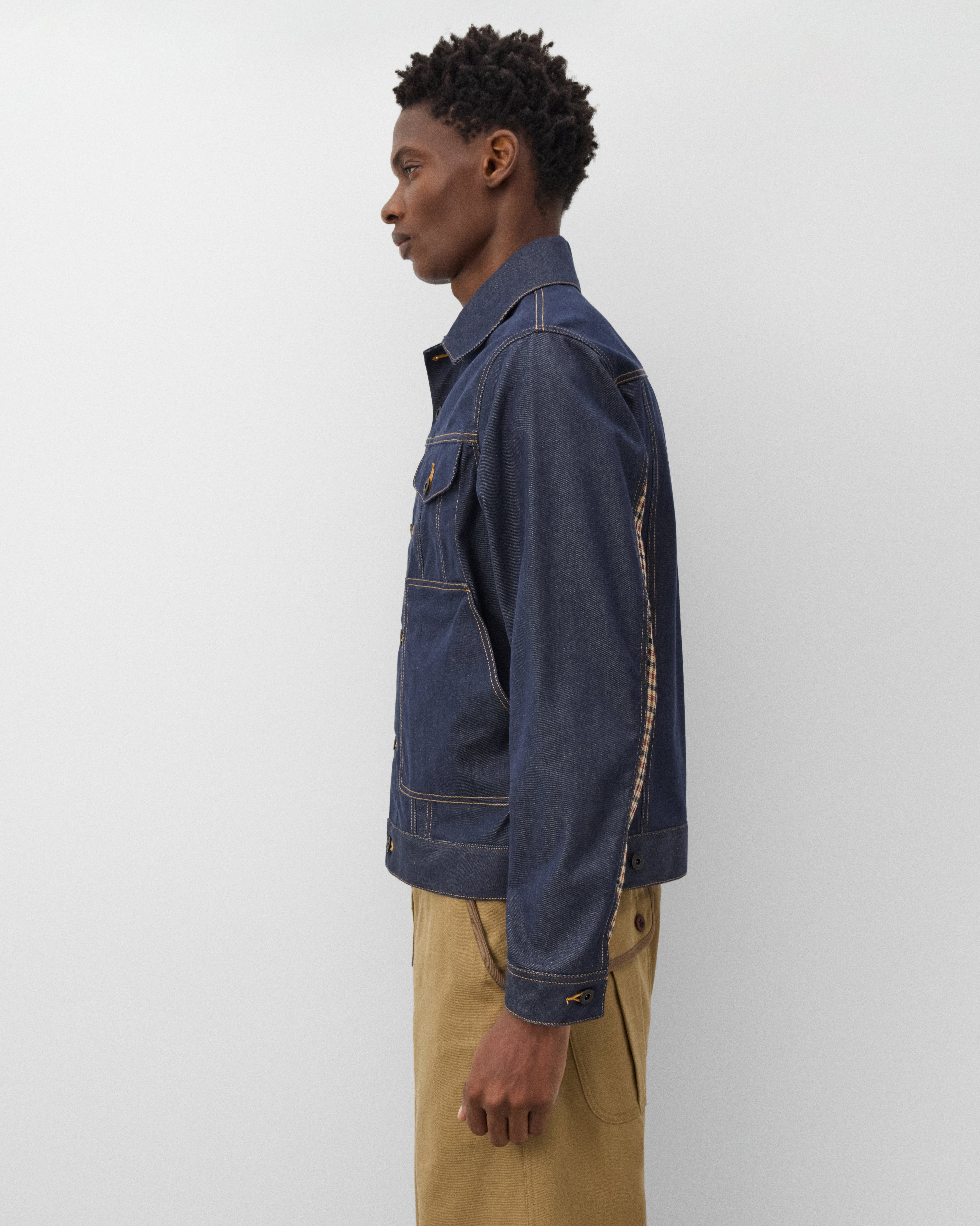 【Enjoy】eYe JUNYA WATANABE MAN Gジャン EYE Junya Watanabe Man: Men's Check Panel Denim Jacket (Indigo
