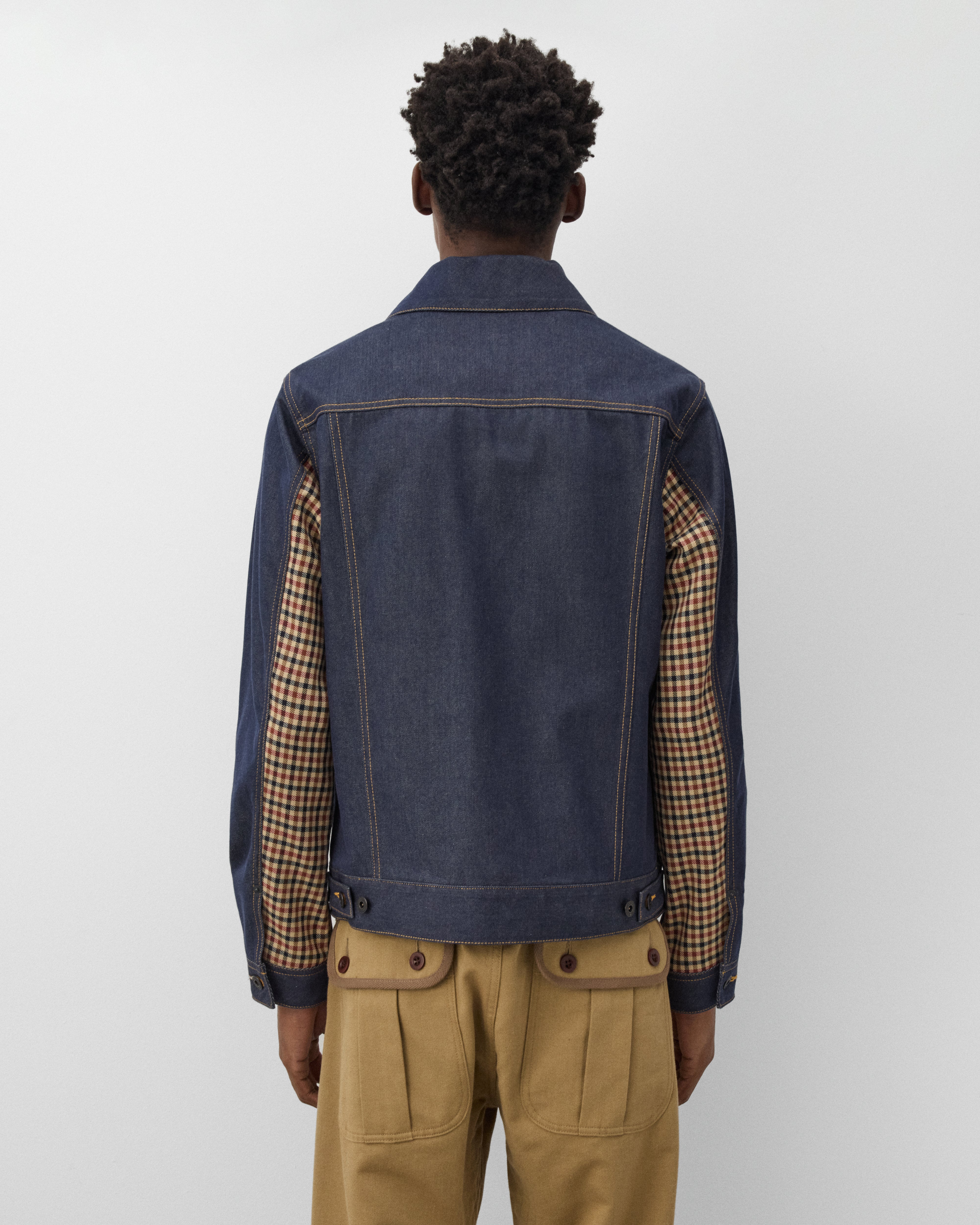 EYE Junya Watanabe Man: Men's Check Panel Denim Jacket (Indigo