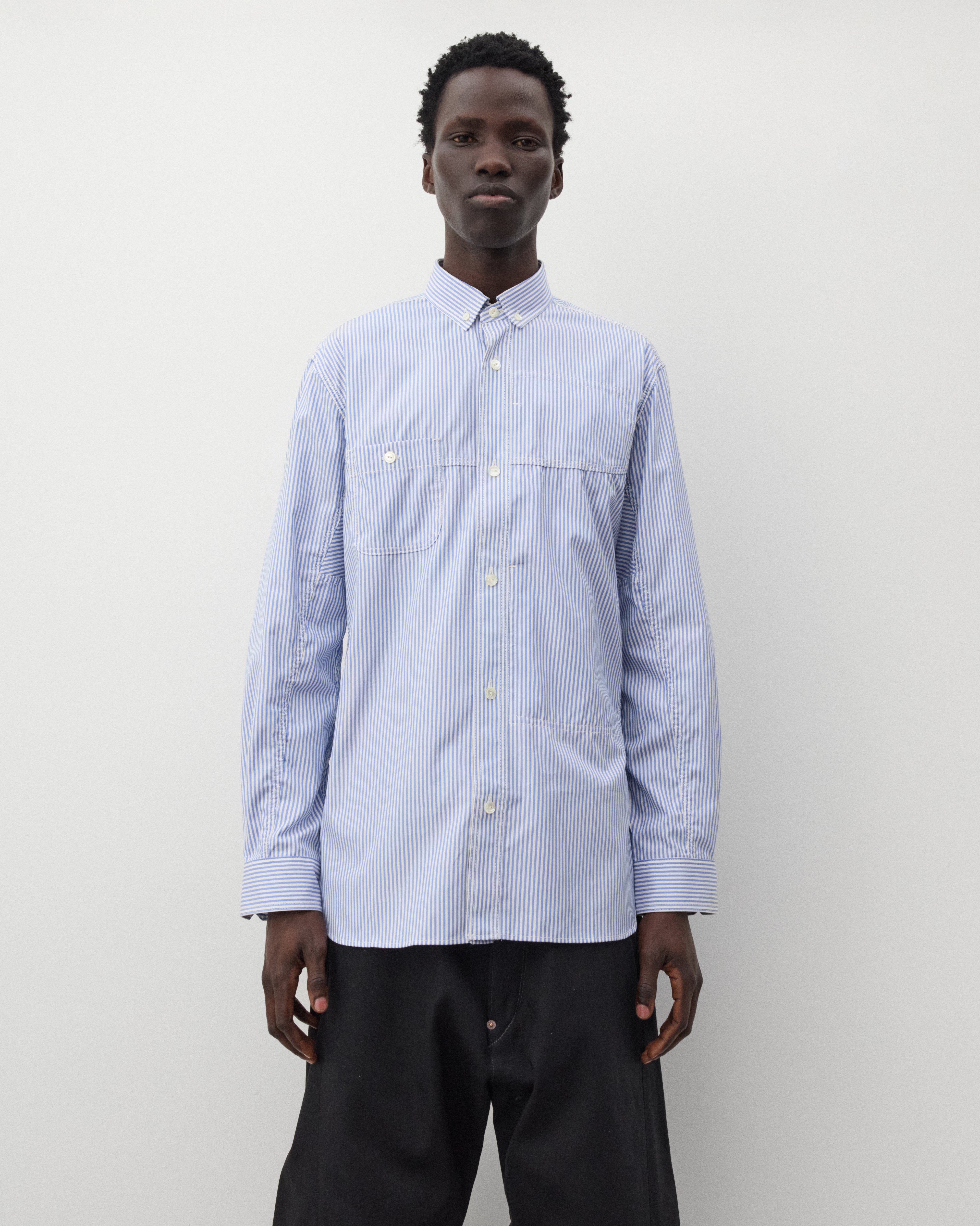 Junya Watanabe MAN: Men's Stripe Work Shirt (Blue/White) | Dover