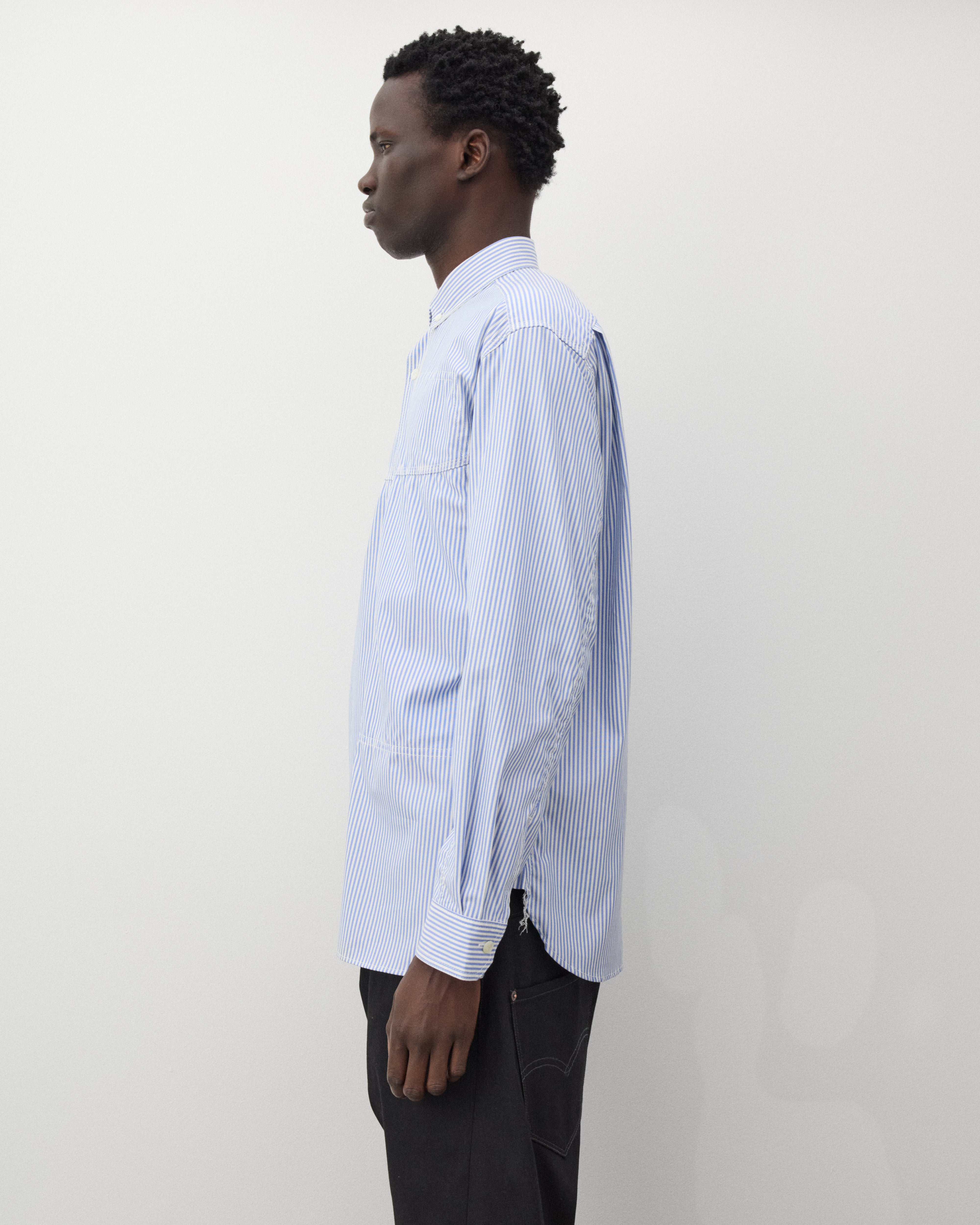 Junya Watanabe MAN: Men's Stripe Work Shirt (Blue/White) | Dover