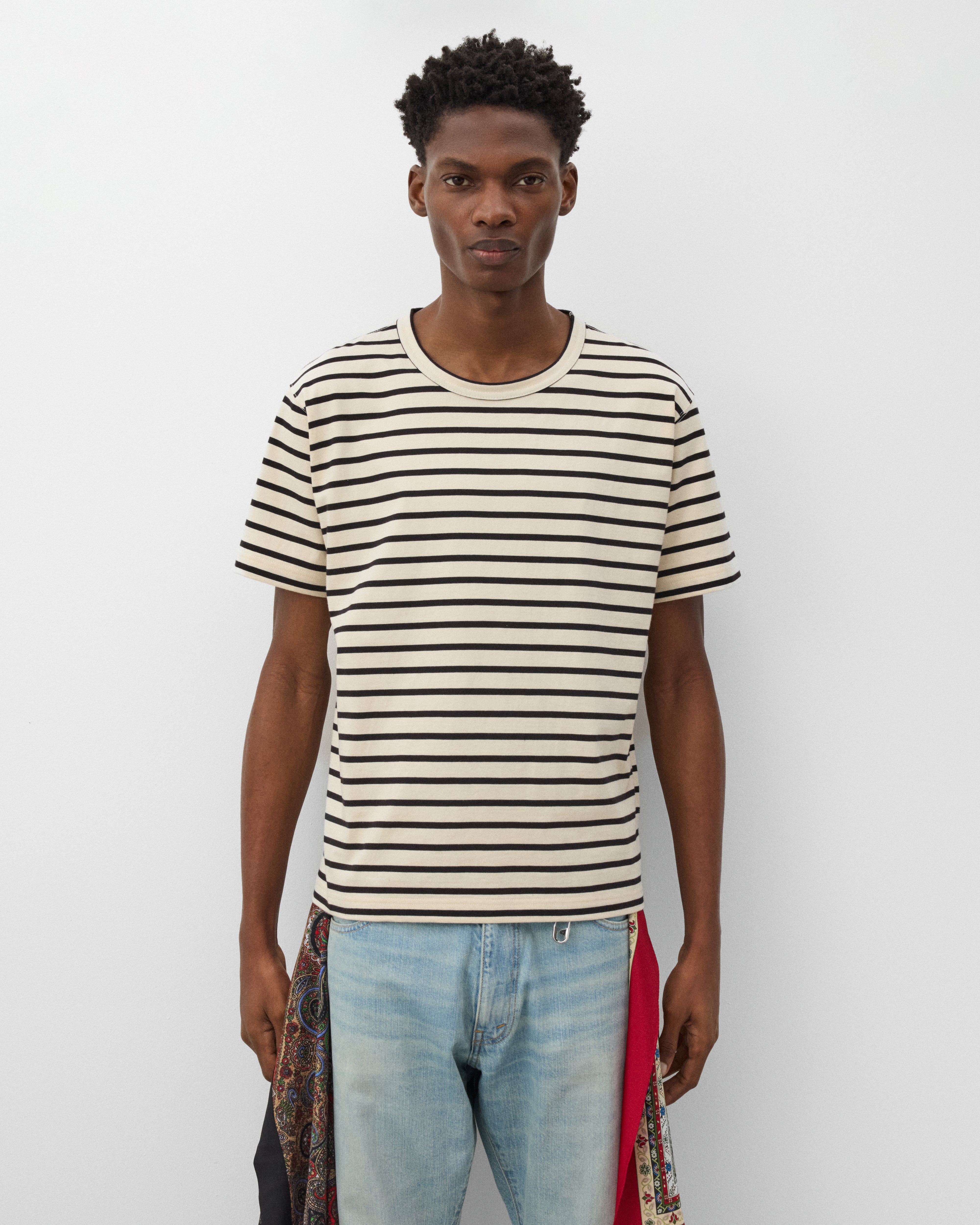 Junya Watanabe Man: Men's Striped T-Shirt (Off White/Black