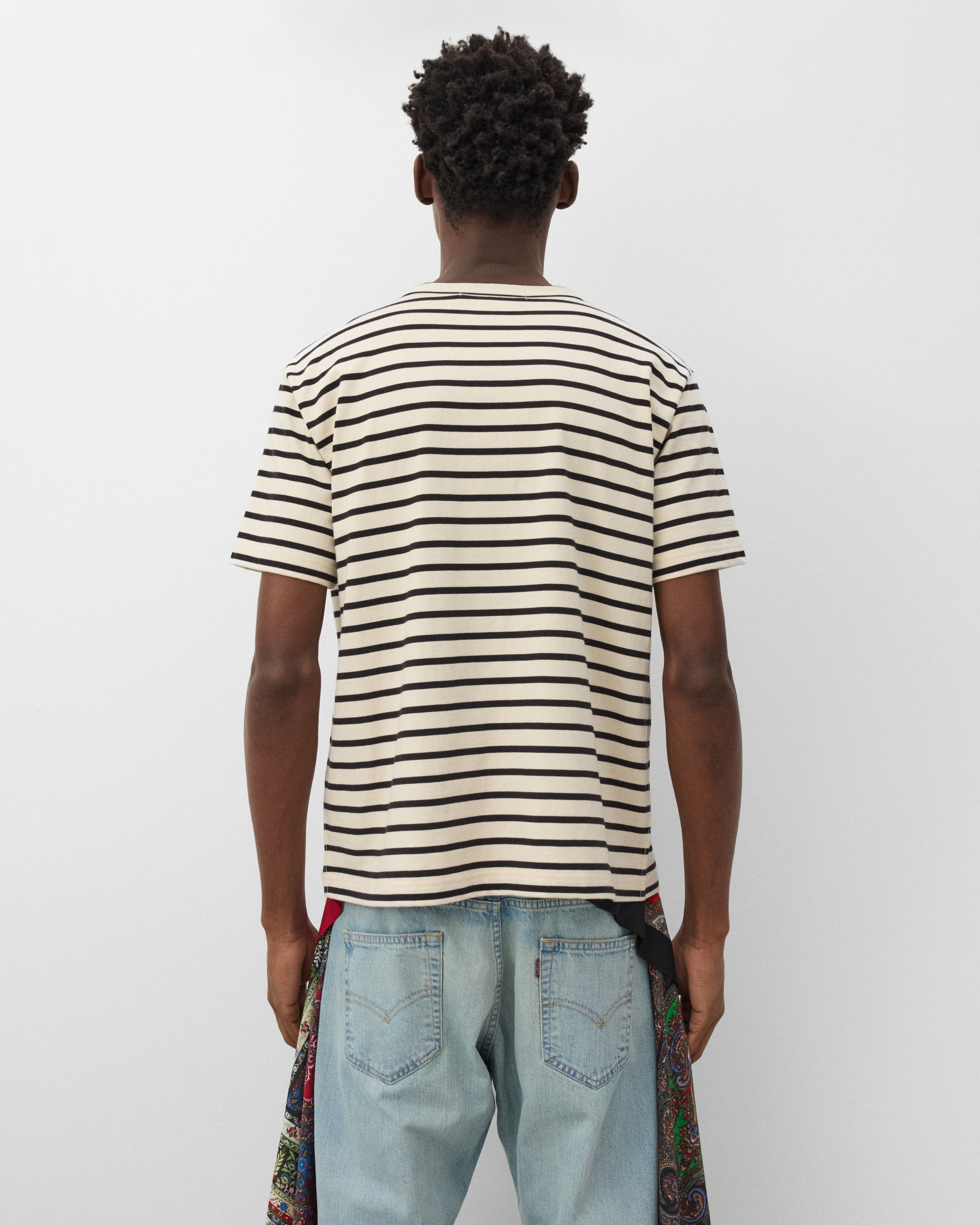 Junya Watanabe Man: Men's Striped T-Shirt (Off White/Black