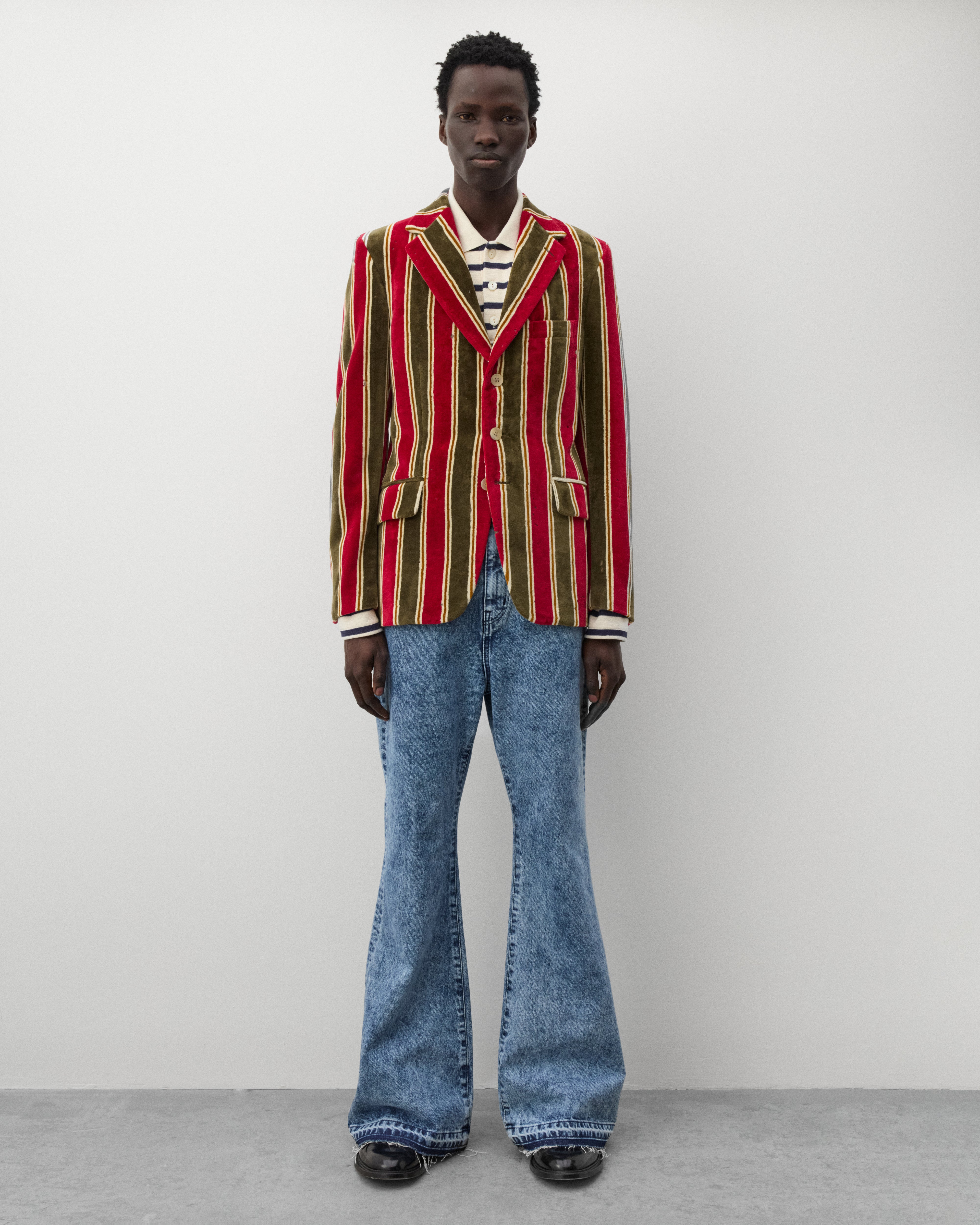 Junya Watanabe Man: Men's Distressed Stripe Blazer (Multi) | Dover