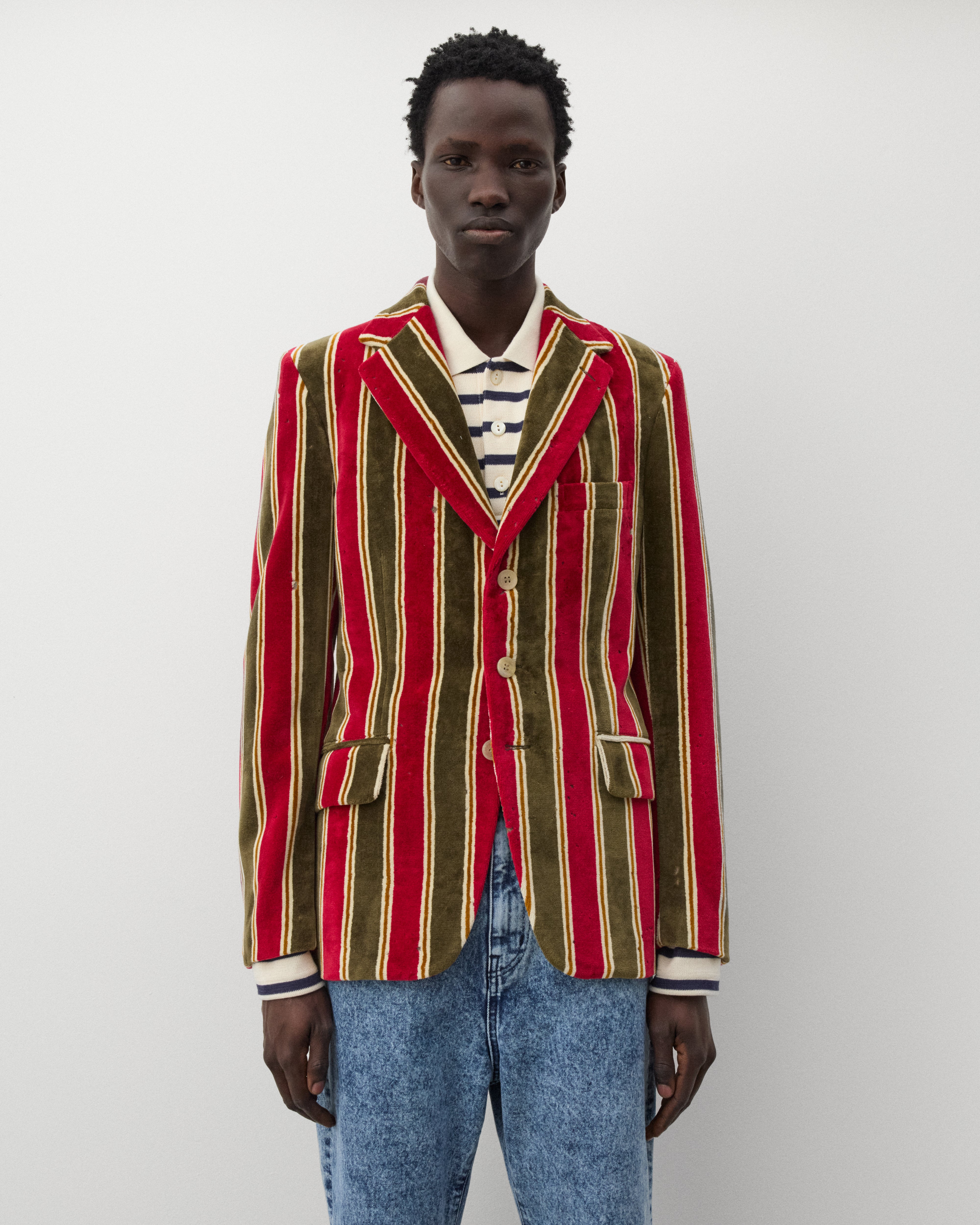 junya watanabe man スタジャン 22aw Junya Watanabe Man: Men's Distressed Stripe Blazer (Multi) | Dover