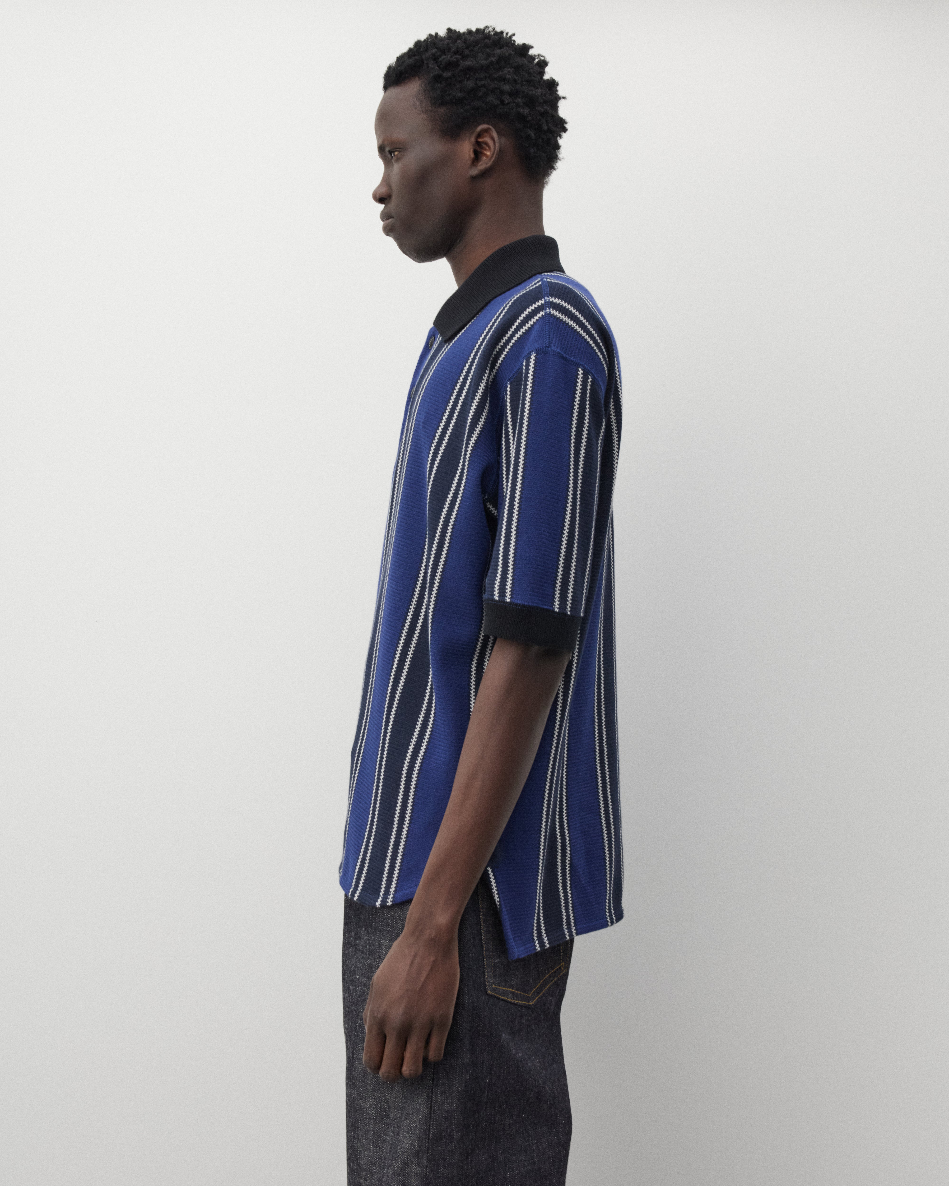 Junya Watanabe Man: Men's Knit Short Sleeve Polo (Navy/Black