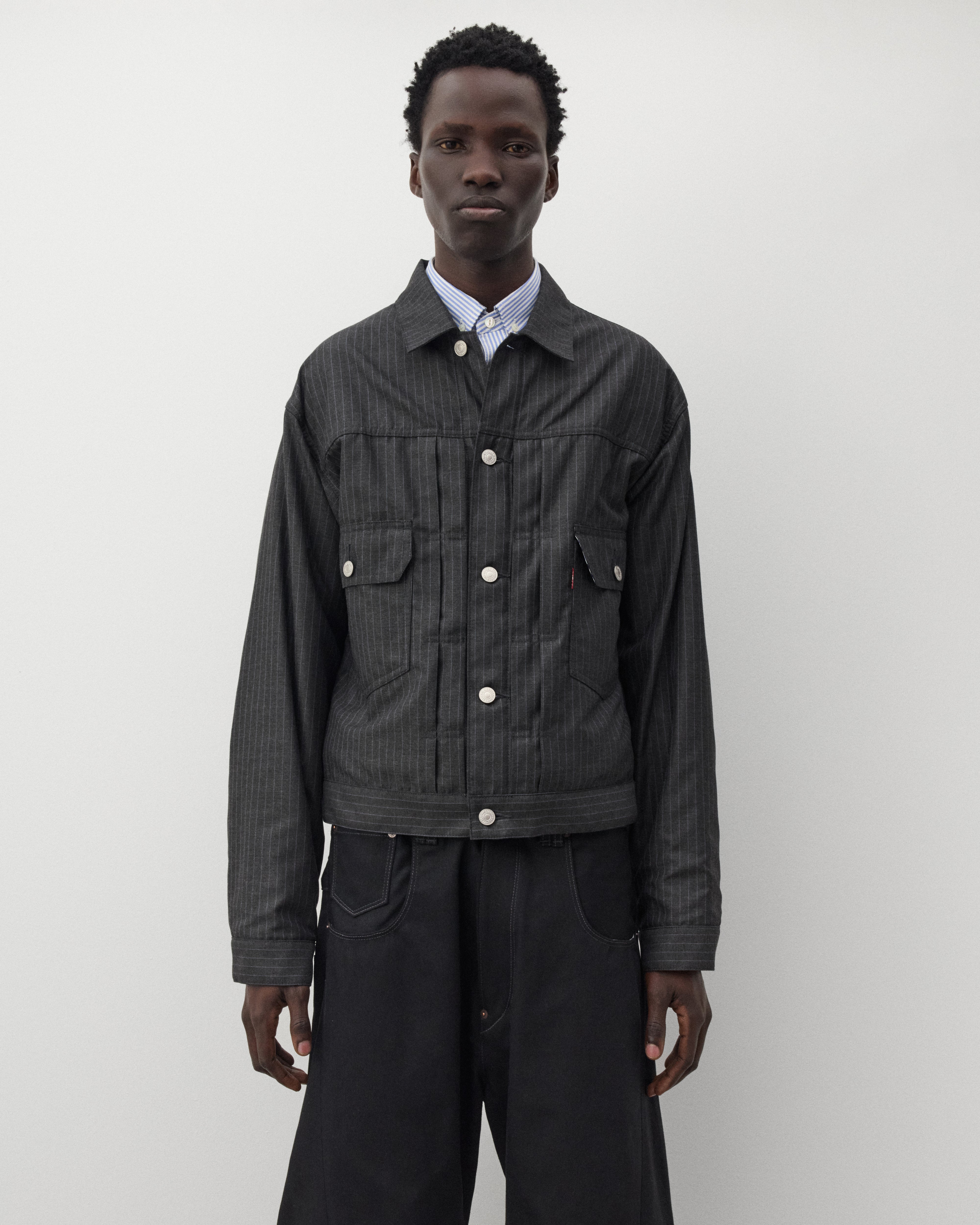 Junya Watanabe Man: Men's Levi's Type 2 Jacket (Black Pin Stripe