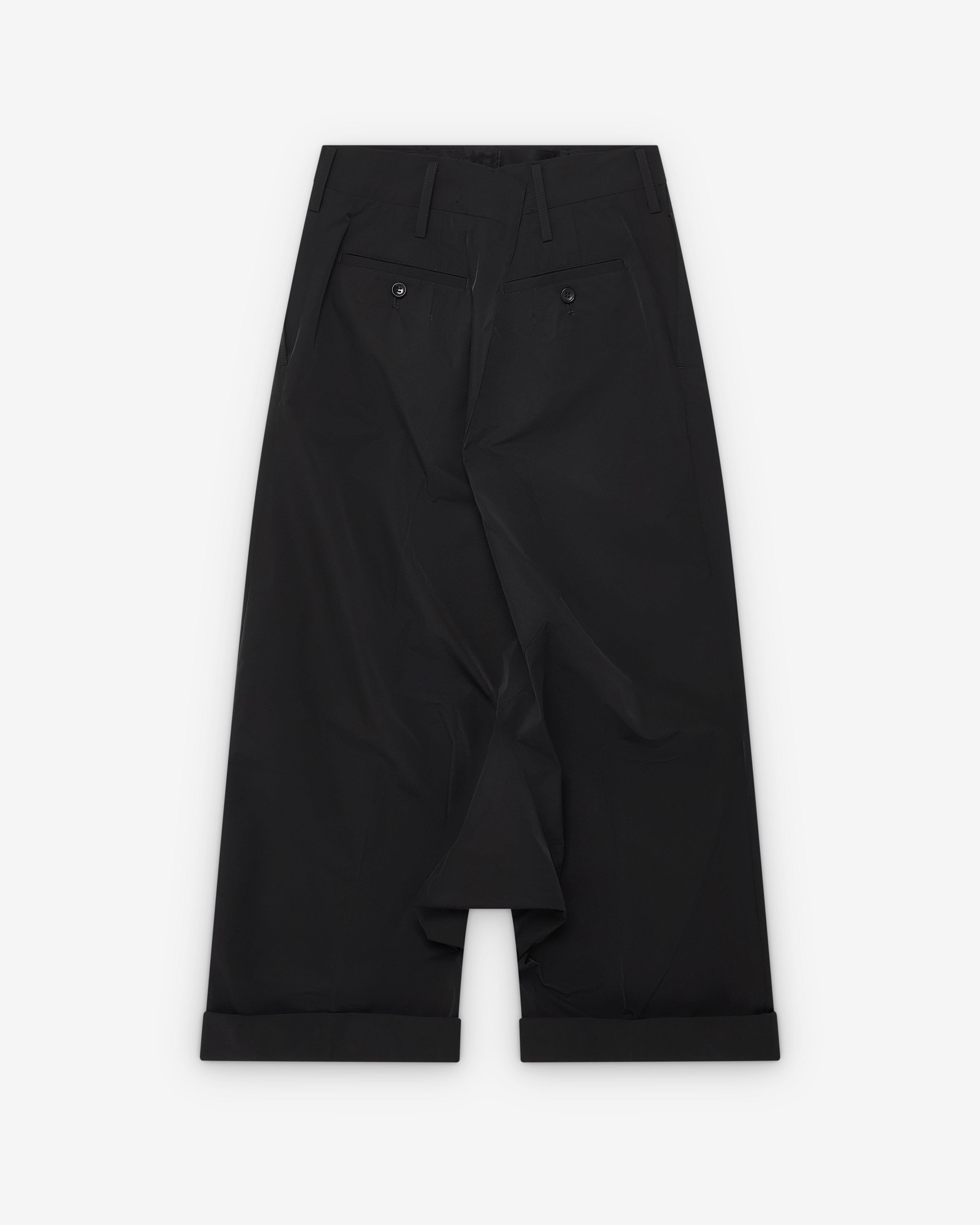 Junya Watanabe: Women's Wide Leg Pleated Trousers (Black) | Dover