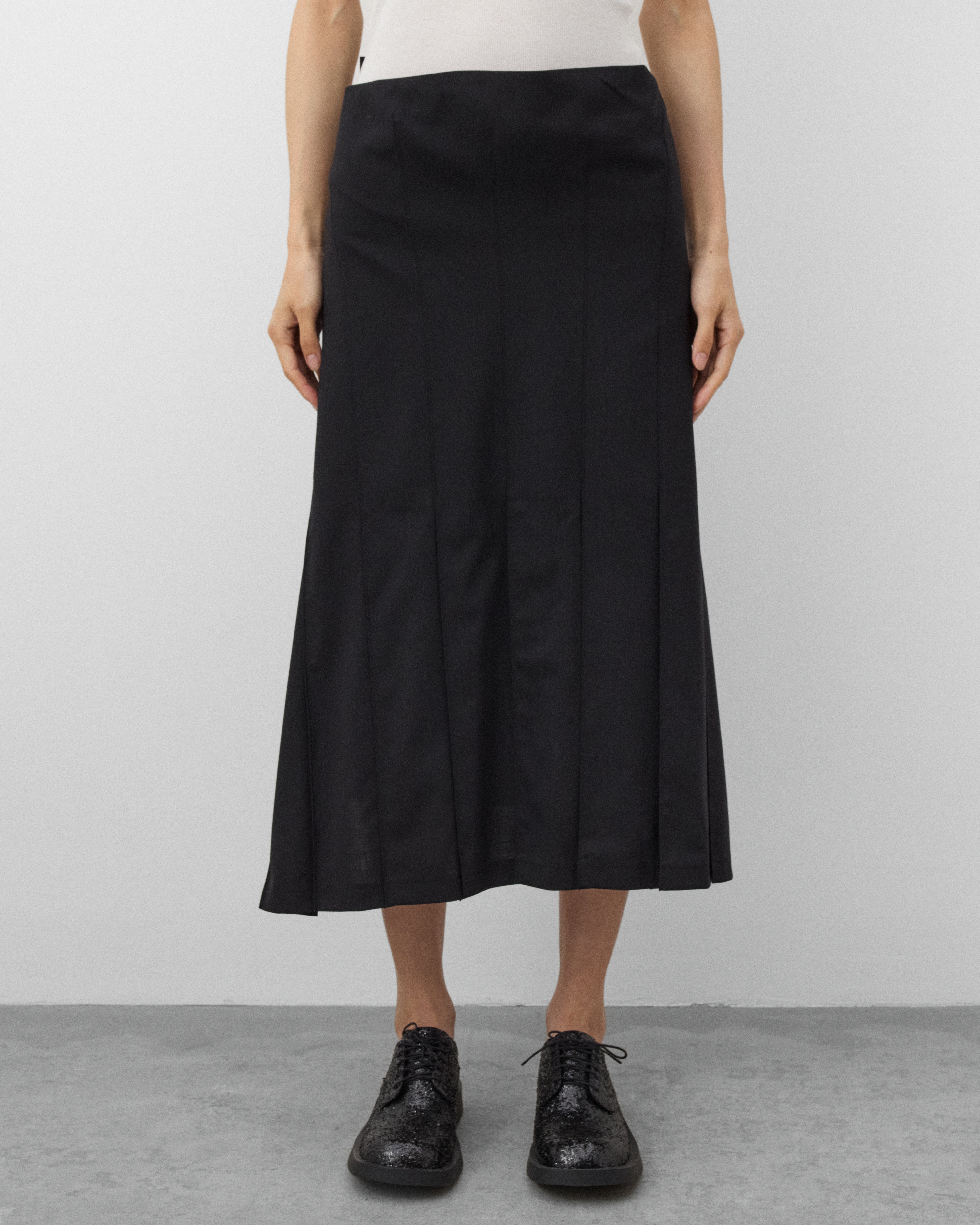 Junya Watanabe: Women's Pleated Skirt (Black) | Dover Street
